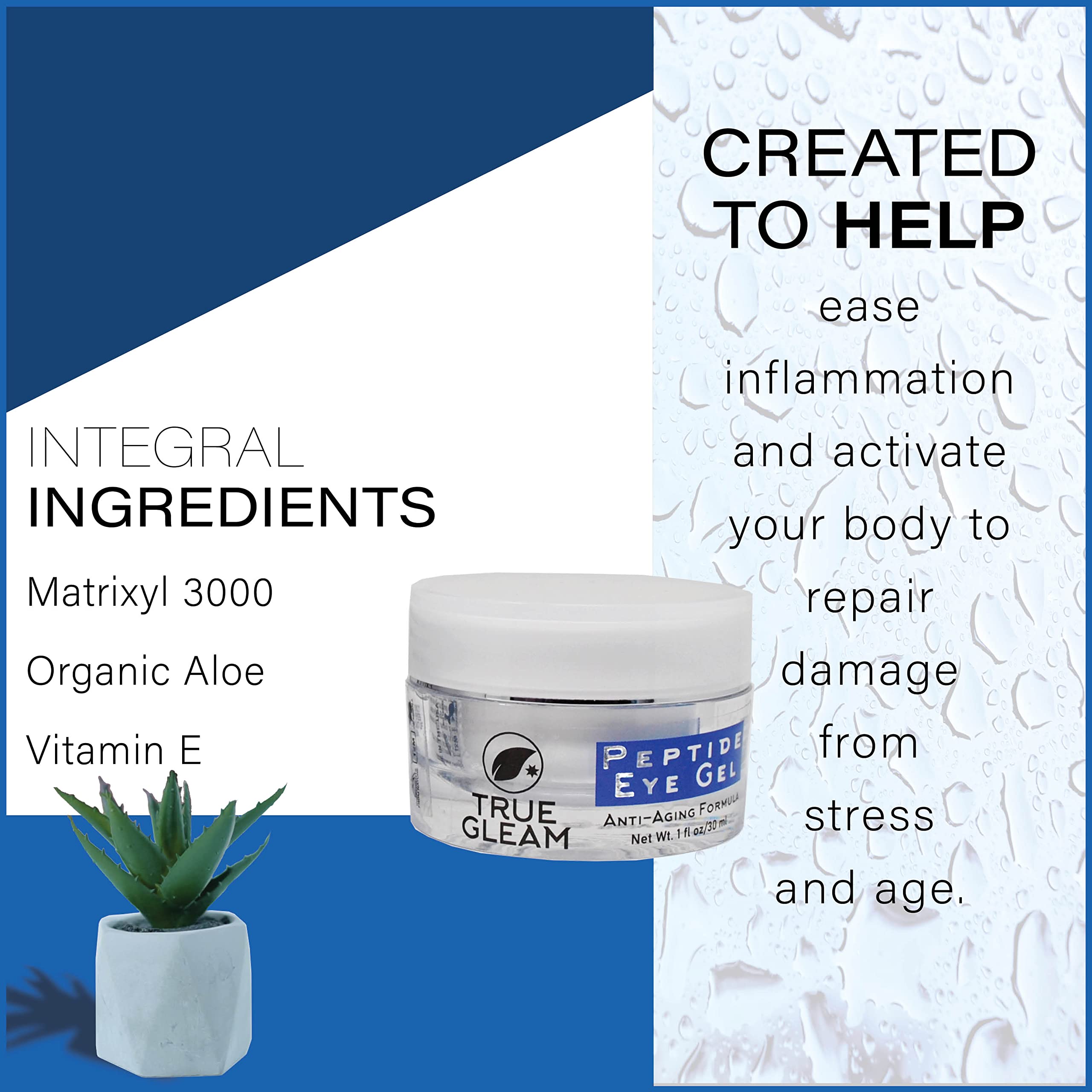 Best Peptide Anti-Aging Under Eye Collagen Gel for Wrinkles, Dark Circles & Puffiness - Hydrating Skin Care Treatment with Aloe Vera, Hyaluronic Acid & Vitamin E - Reduce Fine Lines & Brighten Eye Area for Day & Night Use