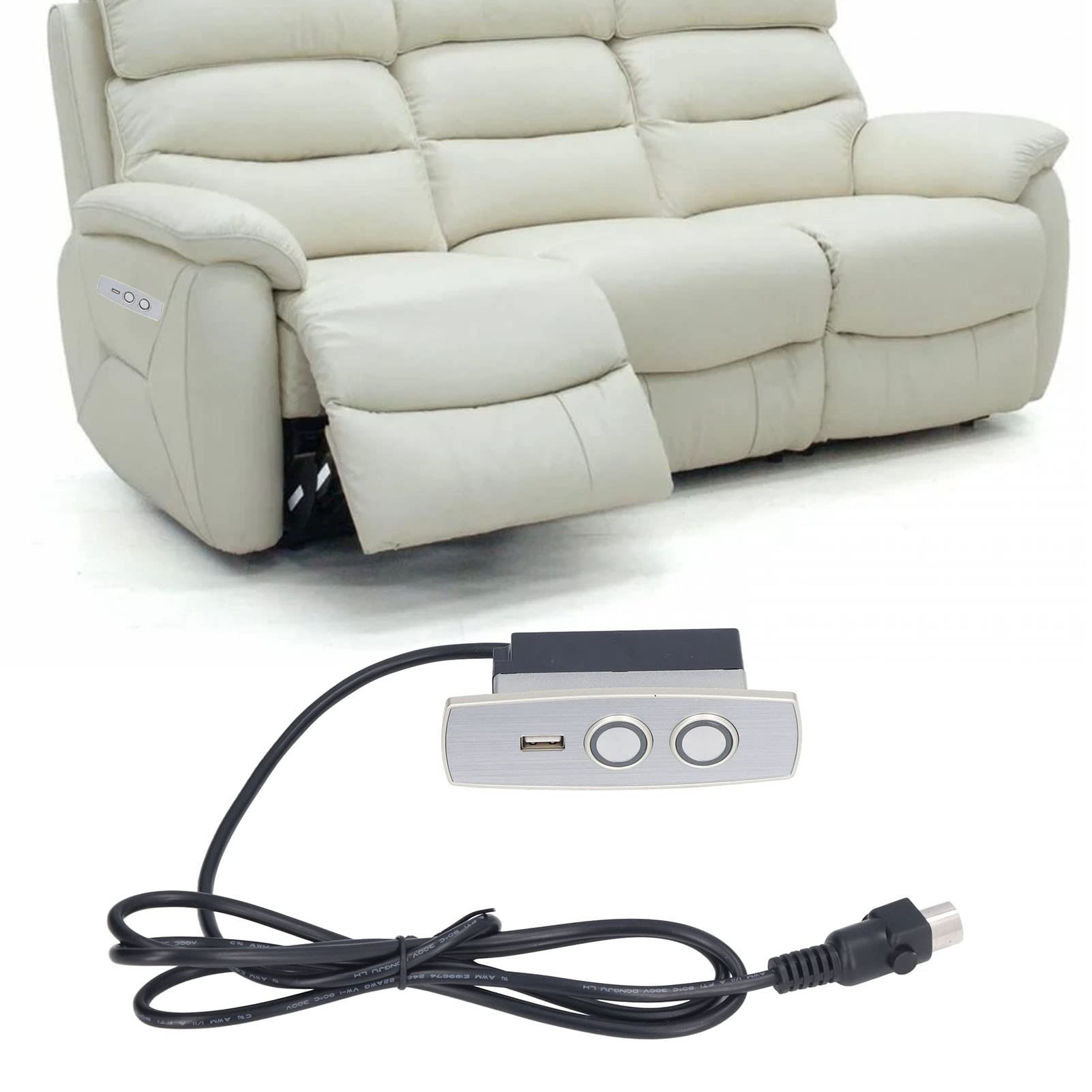 Electric Recliner Switch with USB Charger - 2 Button 5 Pin Hand Control for Power Recliners (12-29V) - Perfect for Living Room, Home Theater & Nursing Chairs