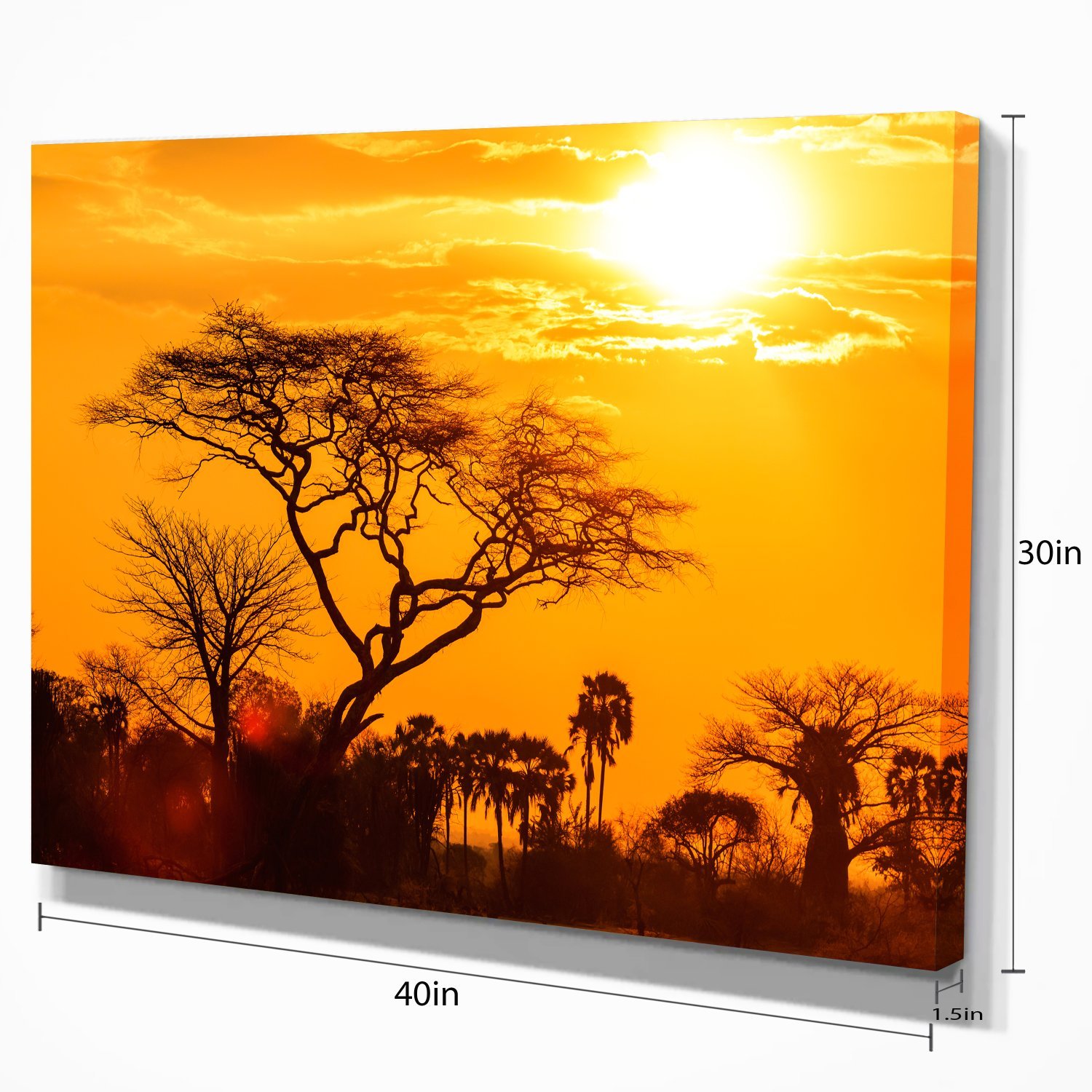 African Sunset Orange Glow Extra Large Wall Art - Stunning Landscape Painting for Living Room, Bedroom & Office Decor