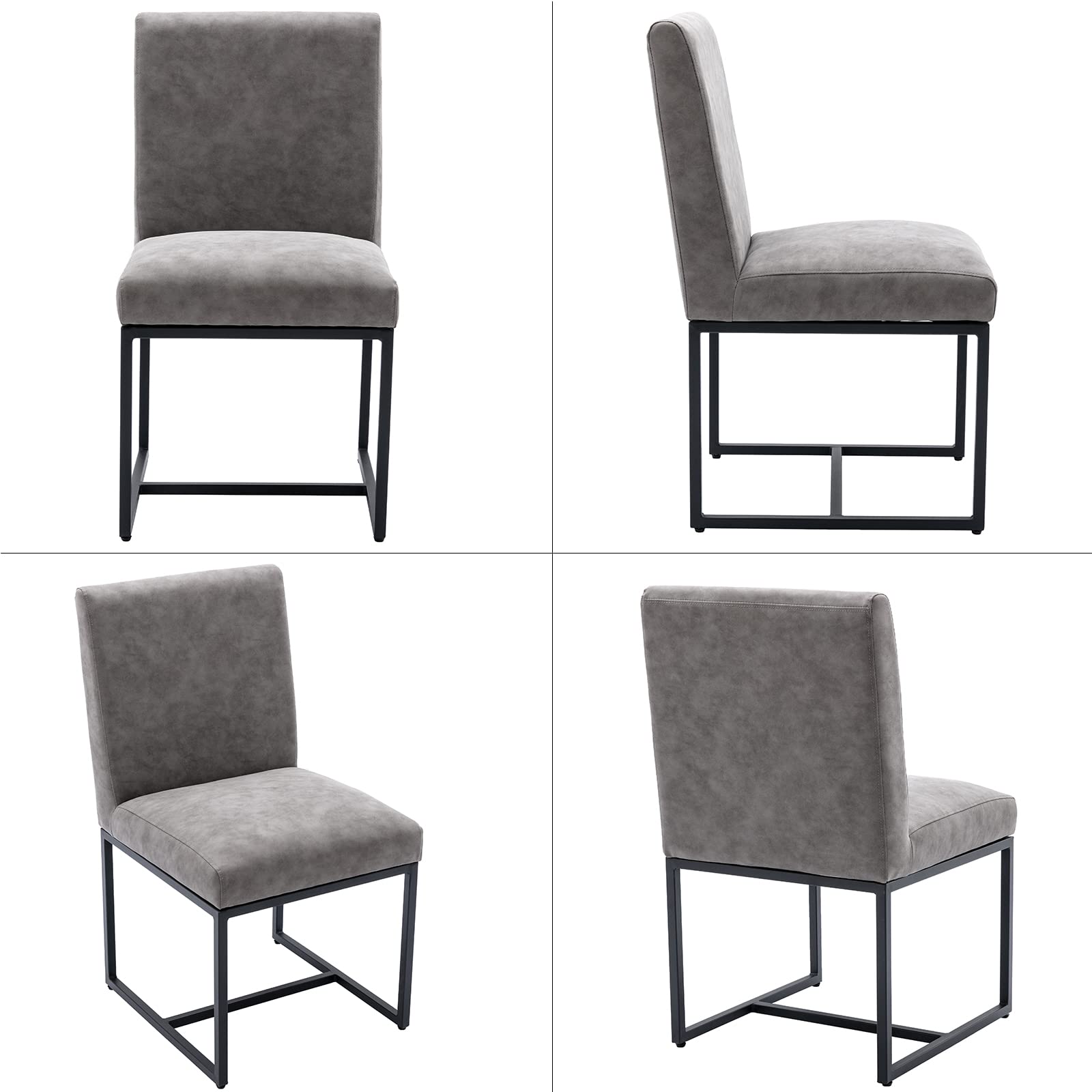 Modern Kitchen Chairs Set of 2 - PU Leather Upholstered Dining Chairs with Black Metal Frame, Grey - Comfortable Seating for Kitchen, Dining Room & Breakfast Nook