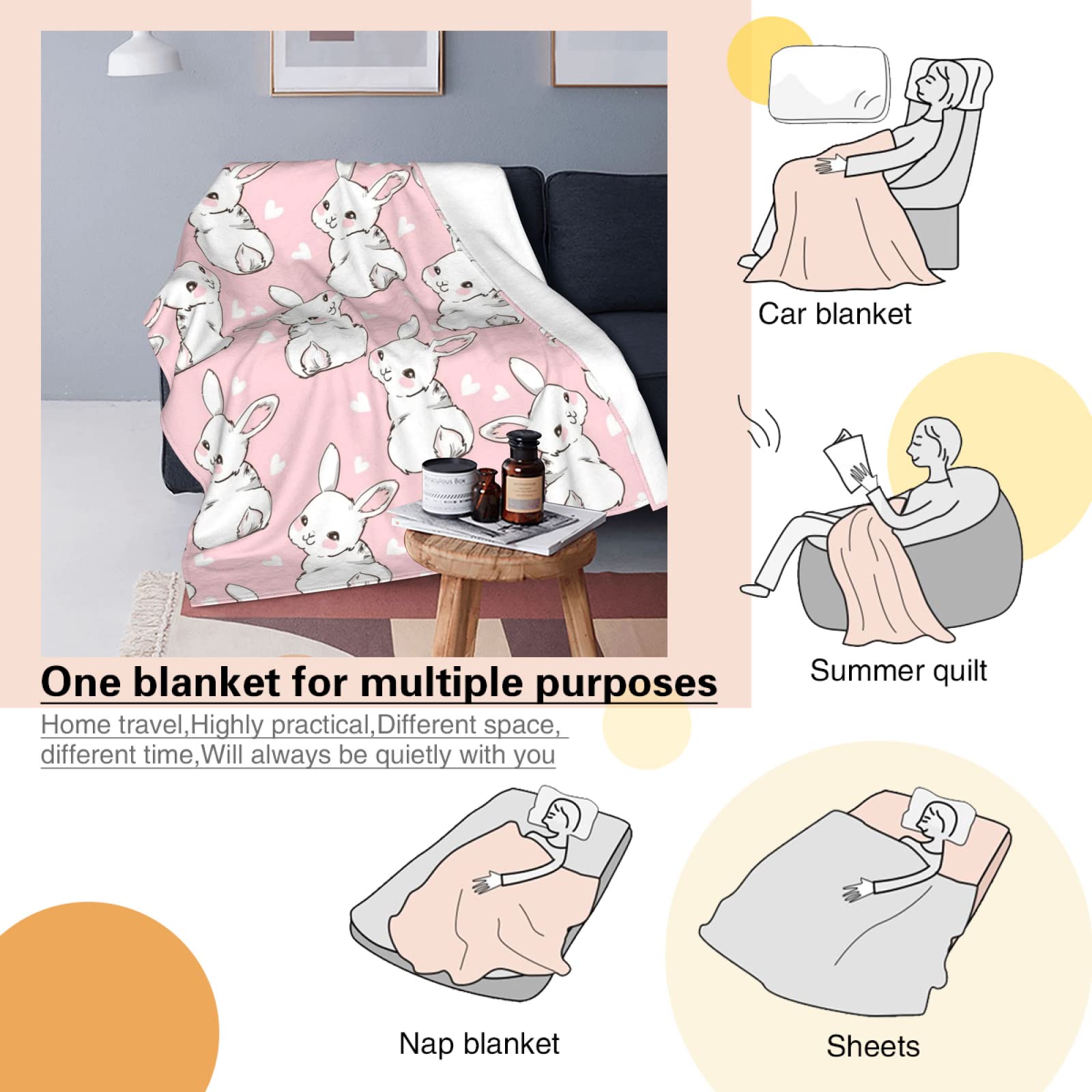 Easter Bunny Blanket for Girls & Adults - Soft Flannel Fleece Throw Blanket with Cartoon Rabbits - 40