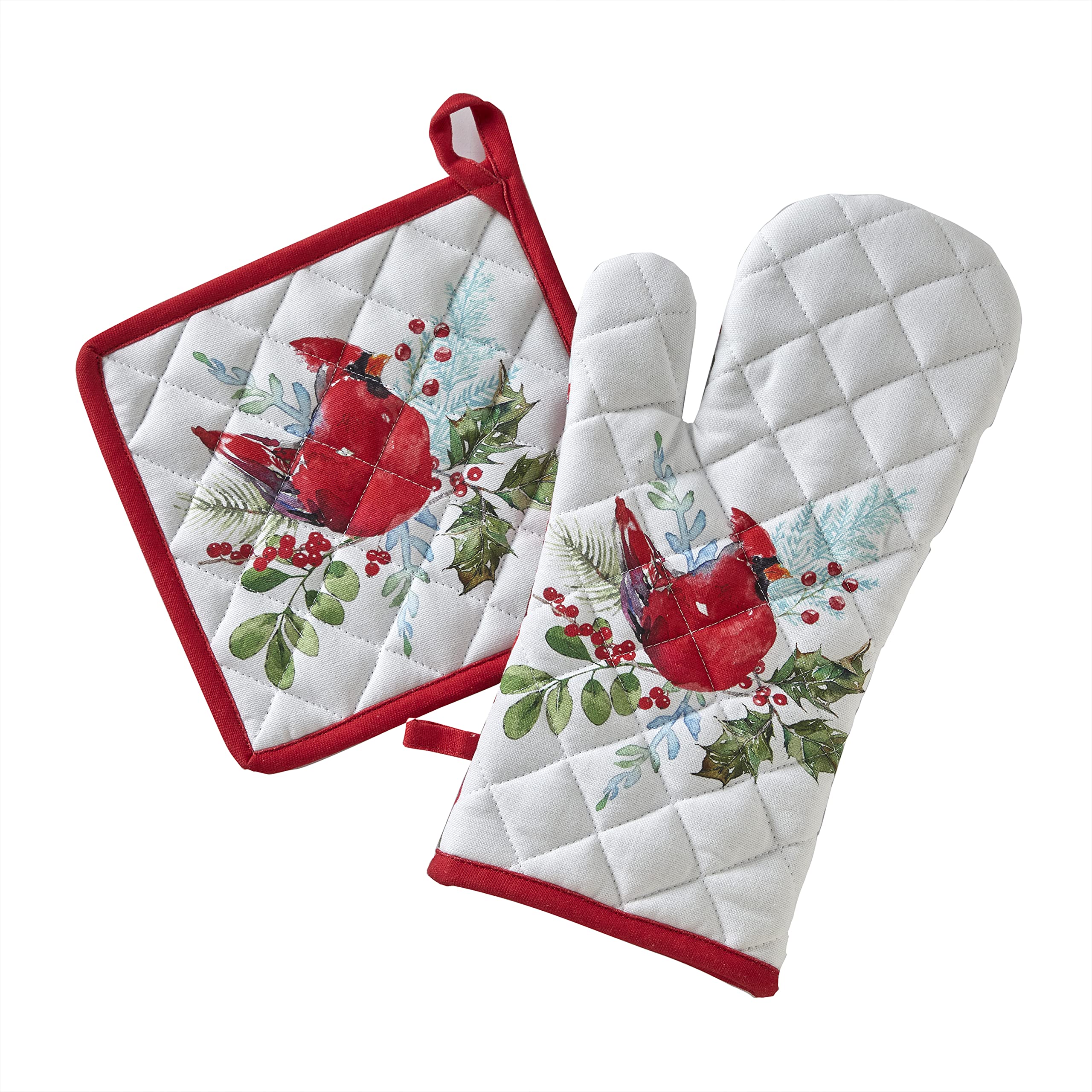 SKL Home Berry Cardinal Oven Mitt and Pot Holder Set (2-Piece) - Heat Resistant Kitchen Gloves & Potholders for Baking, Cooking, Grilling - Perfect for Thanksgiving, Christmas & Holiday Cooking