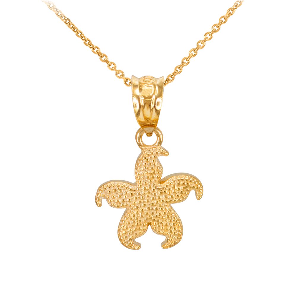 10k Yellow Gold Textured Starfish Charm Pendant Necklace - Perfect for Beach Vacations, Summer Outfits & Gift Giving