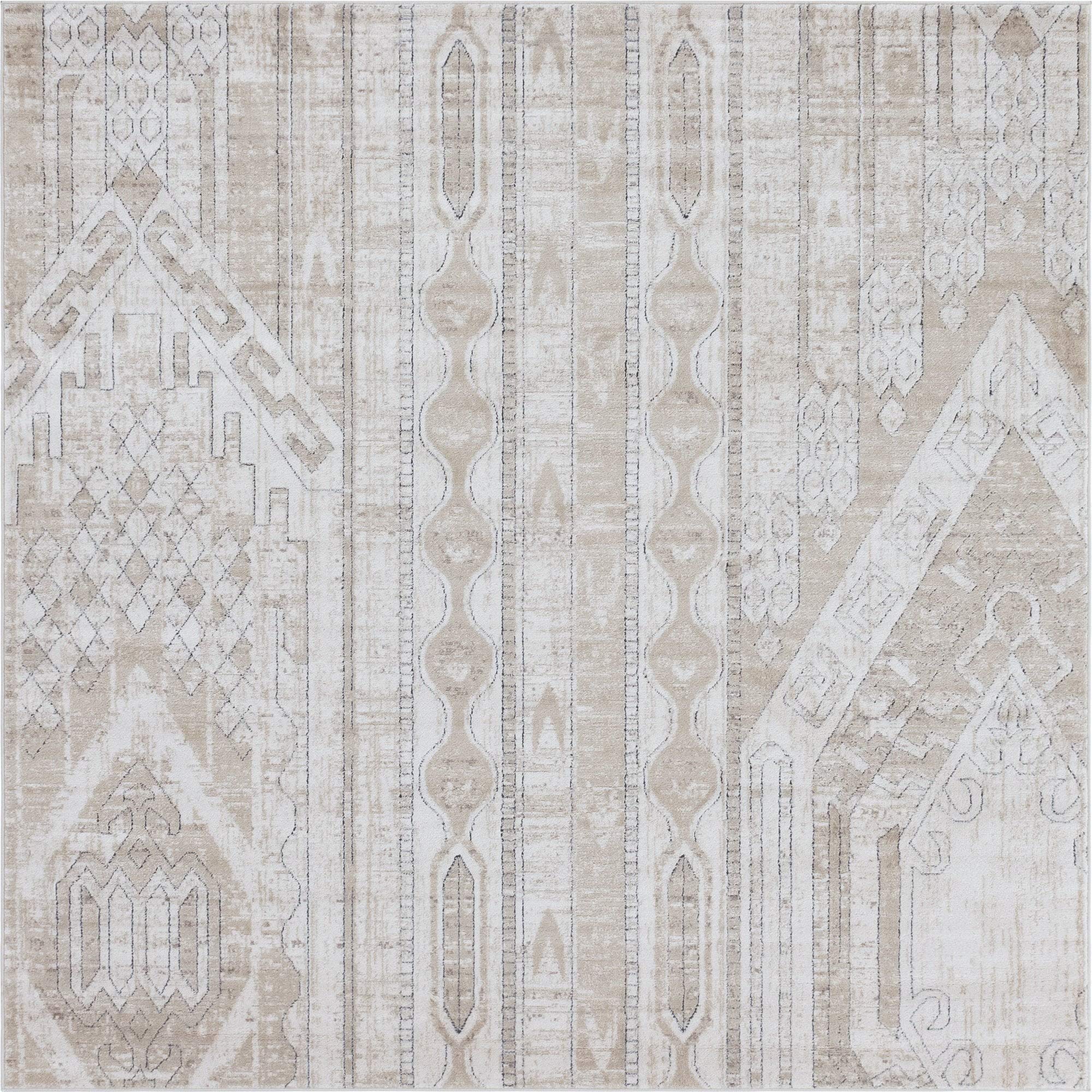 Premium 8x8 Ft Square Ivory Low-Pile Area Rug - Soft Oregon Collection for Living Room, Bedroom & Entryway - Stain-Resistant Easy Clean Home Decor
