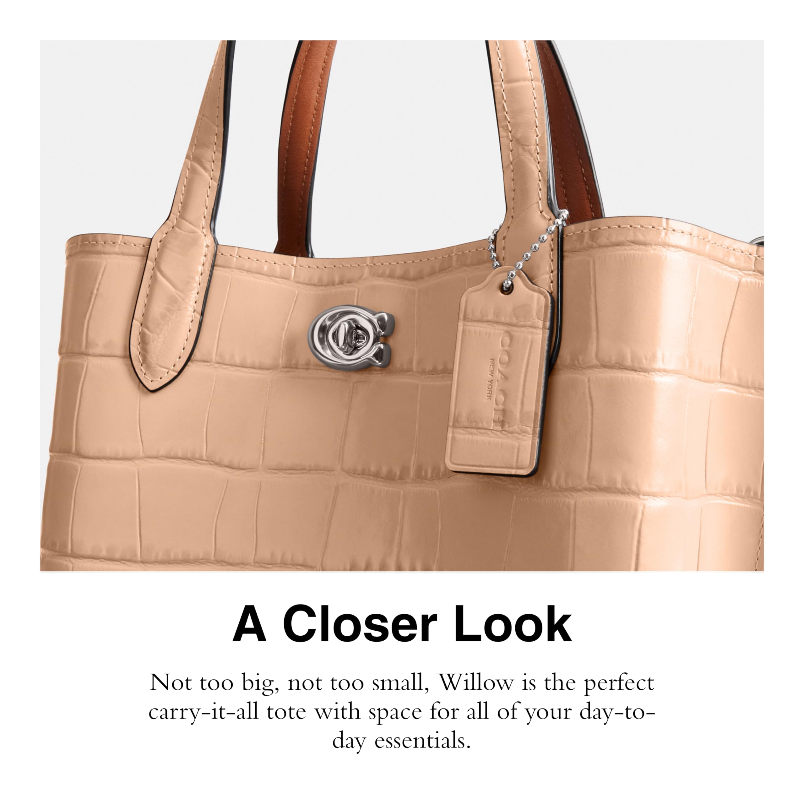 Coach Women's Embossed Croc Willow Tote 24 - Stylish Leather Handbag for Work, Travel & Everyday Use | Premium Designer Shoulder Bag for Women