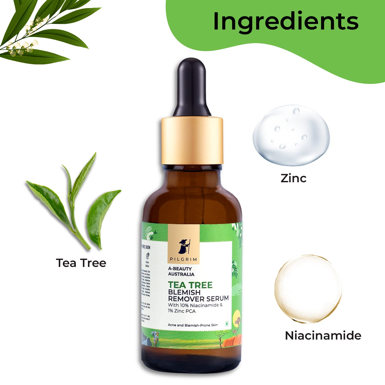 Pilgrim Tea Tree Anti-Acne Kit with Foaming Face Wash & Blemish Serum - 1% Salicylic Acid & 10% Niacinamide for Acne-Prone Skin - Men & Women - Daily Skincare Routine for Clear Complexion
