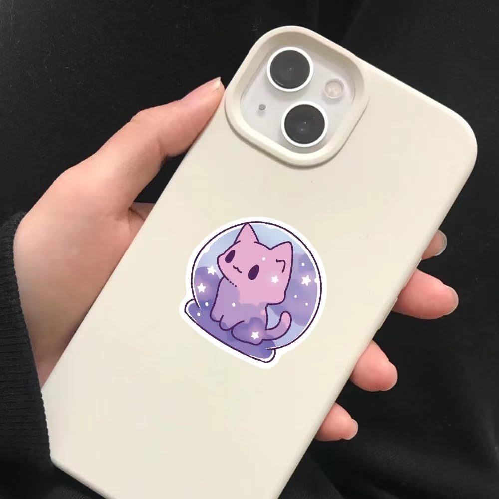 50Pcs Cartoon Space Cat Stickers - Waterproof Vinyl Kawaii Decals for Journaling, Laptop, Water Bottle & Phone Decor - Cute Aesthetic Cat Stickers for Adults & Teens - Perfect for DIY Crafts, Scrapbooking & Gift Wrapping