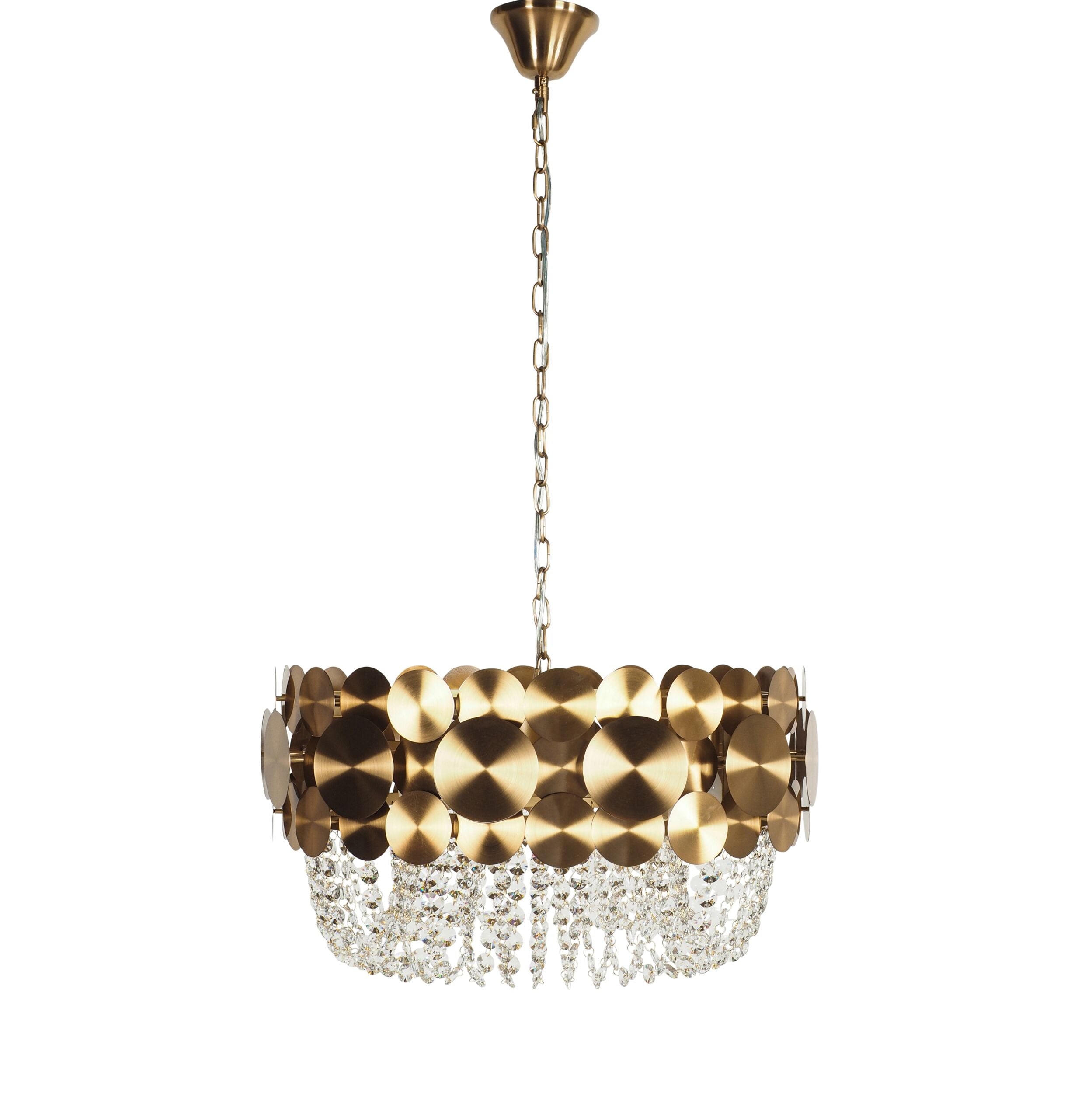 Elegant Ambrosia Satin Brass 6-Light Crystal Glass Chandelier - Modern Dining Room Lighting Fixture for Home Decor