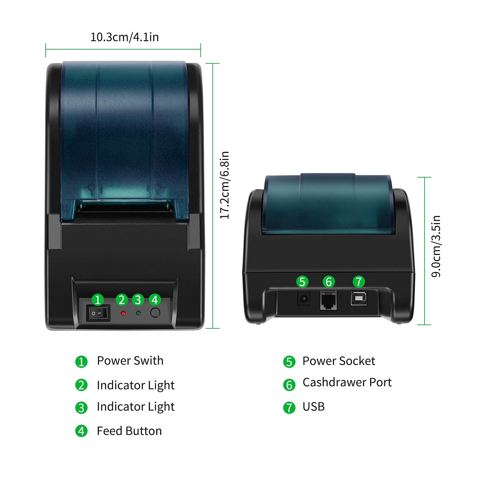 OHHG 58mm USB Thermal Receipt Printer - High Speed POS Printer with ESC/POS Compatibility for Clear Bill & Ticket Printing - Perfect for Retail Stores, Restaurants, and Small Business Point of Sale Systems