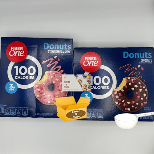 Fiber One Chocolate & Strawberry Cream Donut Variety Pack (2-Pack) | Includes Exclusive Carter N Chloe Recipe Card & Measuring Cup | Perfect for Breakfast, Snacks & Gift Baskets