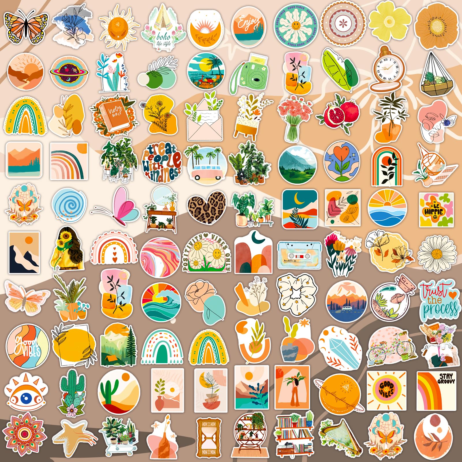 150 Pcs Boho Stickers - Waterproof Vinyl Decals for Water Bottles, Laptops, Phones, Journals & Scrapbooks - Aesthetic Stickers for Adults, Teens, Kids & Women - Perfect for DIY Crafts, School Supplies & Gift Wrapping
