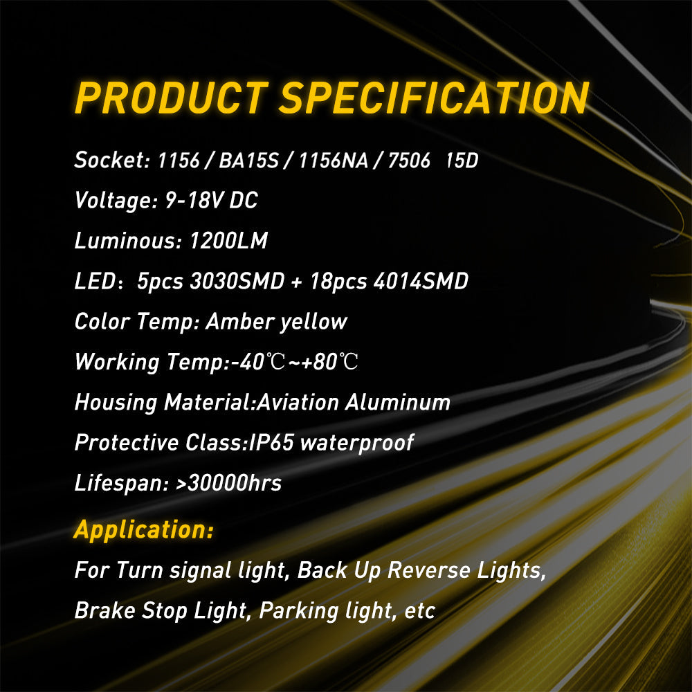 1156 LED Turn Signal Light Bulbs - Super Bright Amber Yellow (400% Brighter) - Perfect for Cars, Trucks, Motorcycles & Trailers - Enhanced Visibility & Safety