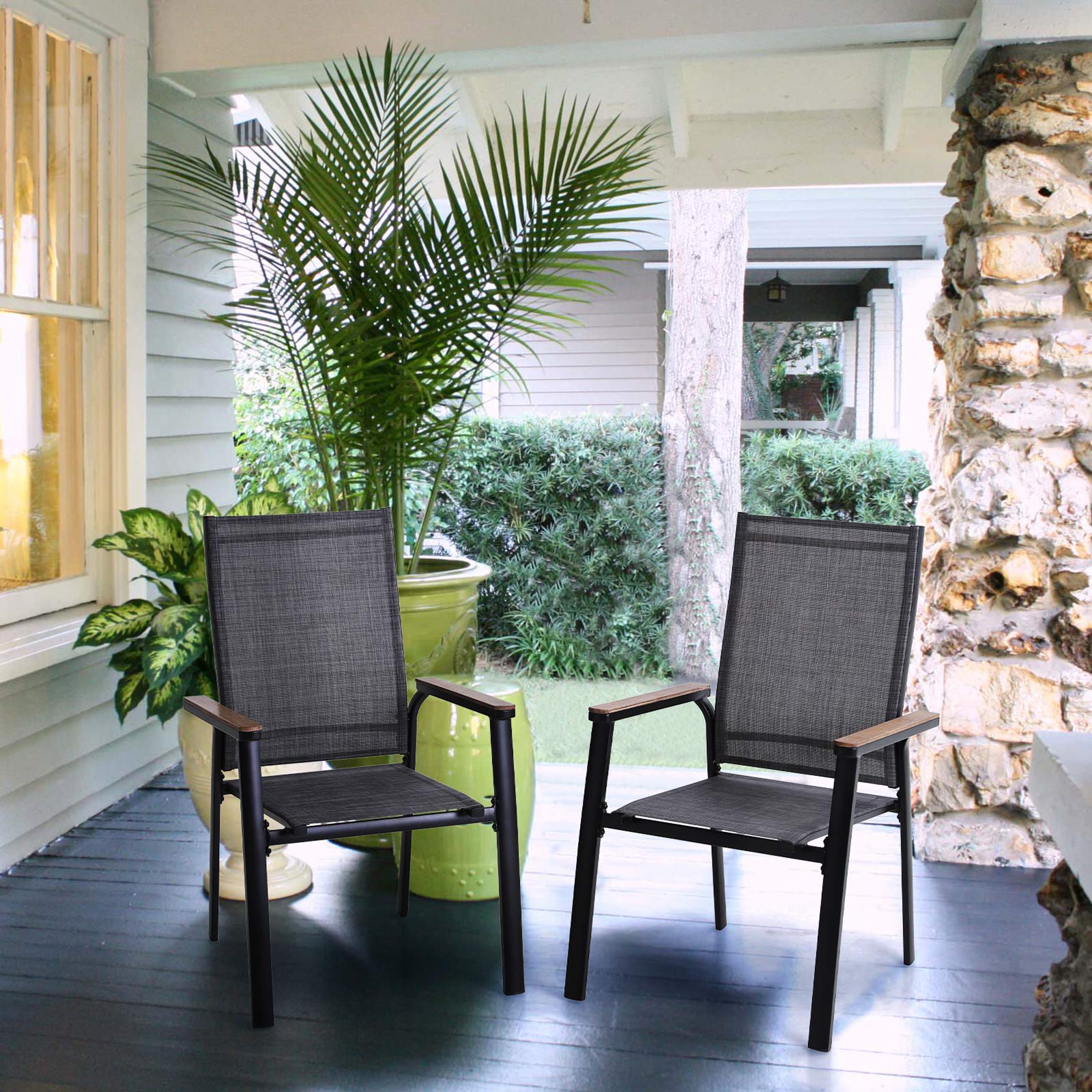Sophia & William 4-Piece Stackable Aluminum Patio Dining Chairs Set - Lightweight Textilene Outdoor Chairs for Garden, Backyard, Poolside - Durable Weather-Resistant Furniture for Patio Dining & Relaxation