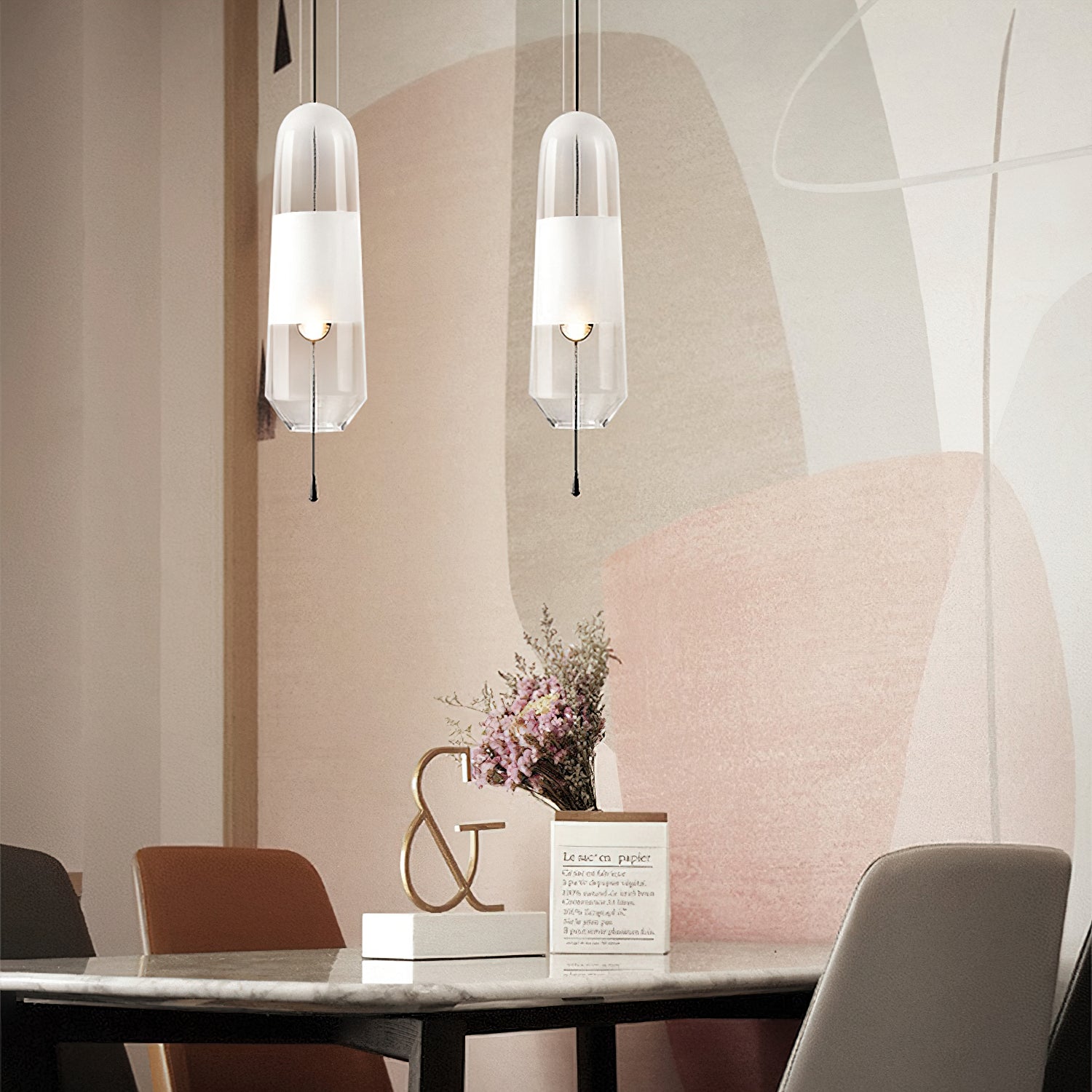 Modern Glass Pendant Light with Capsule Design - Elegant Hanging Fixture for Kitchen Island, Dining Room, or Bedroom Lighting