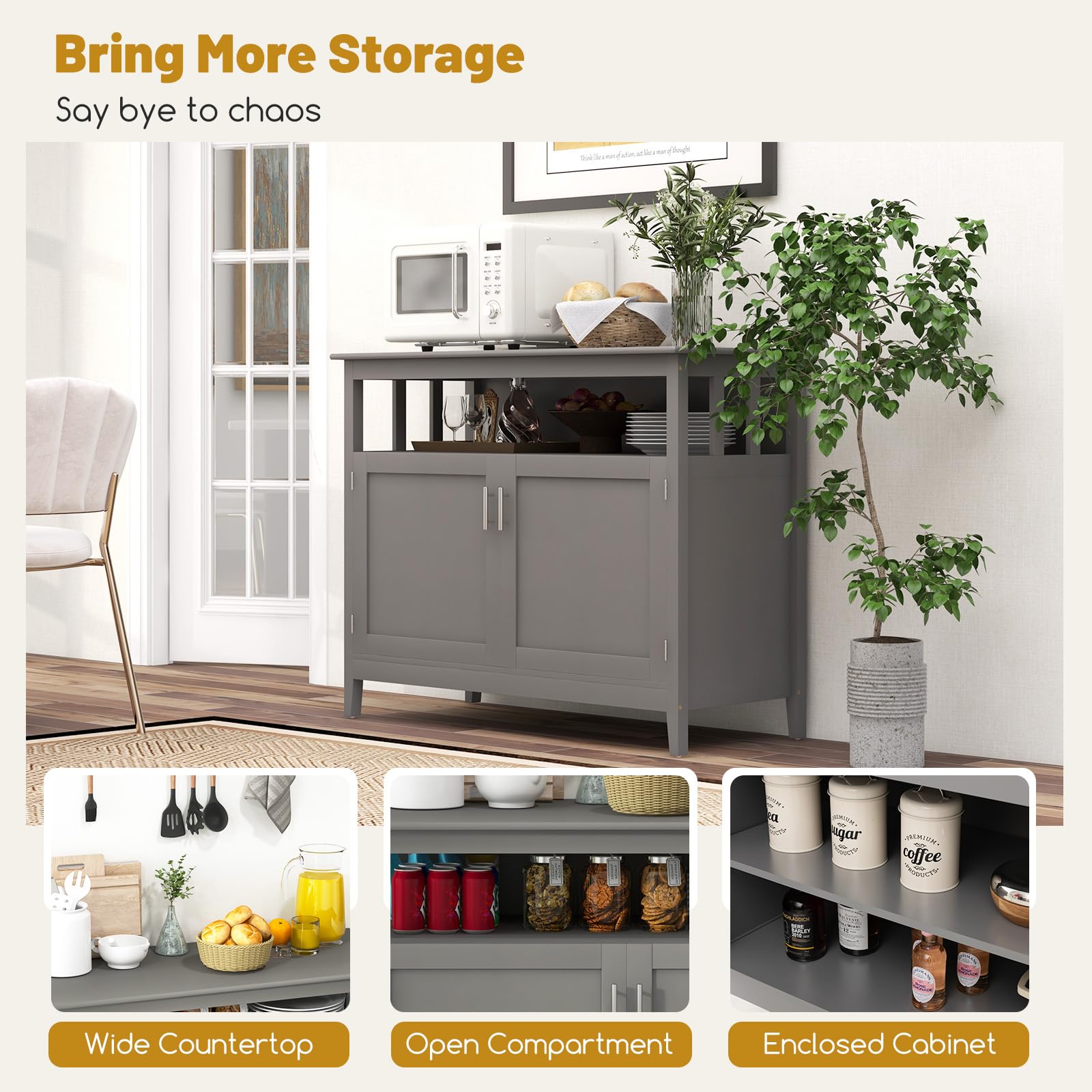 Costzon Wooden Buffet Cabinet with 2 Doors & Adjustable Shelf - Stylish Sideboard, Coffee Bar Cabinet for Kitchen, Living Room & Hallway Storage | Perfect for Dining Room Organization & Home Decor