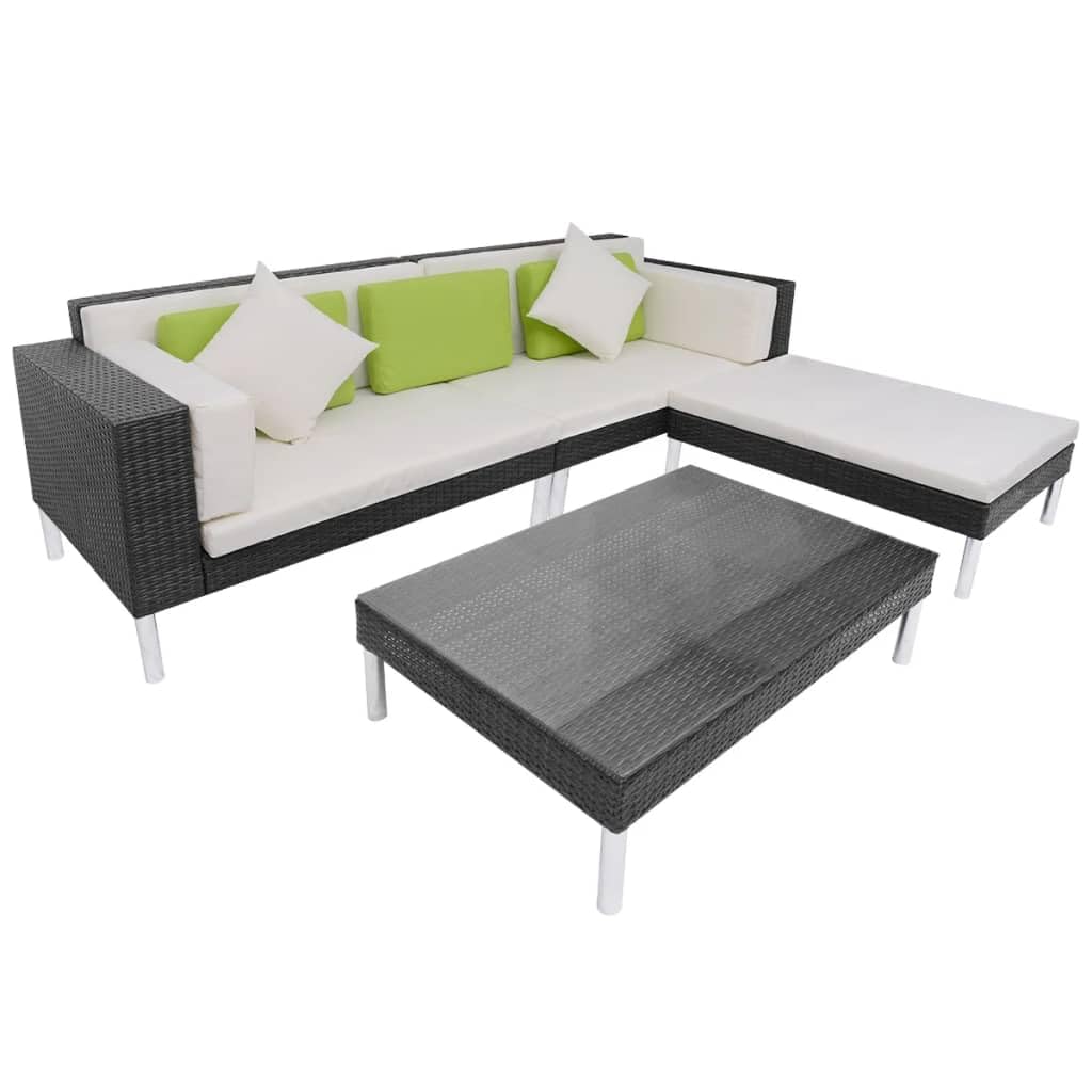 vidaXL 4-Piece Outdoor Patio Furniture Set - Weatherproof Poly Rattan Lounge Chairs with Steel Frame & Removable Cushions - Black - Perfect for Garden, Poolside & Backyard Relaxation