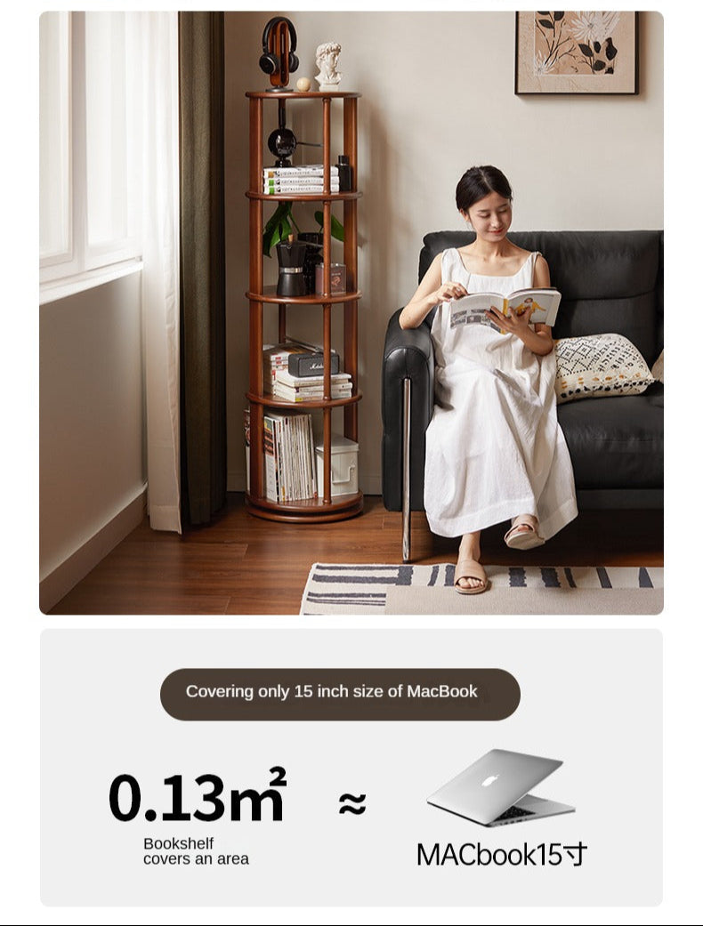 Solid Poplar Wood Rotating Bookshelf - 360° Swivel Floor Bookcase for Living Room, Office & Bedroom Storage & Organization
