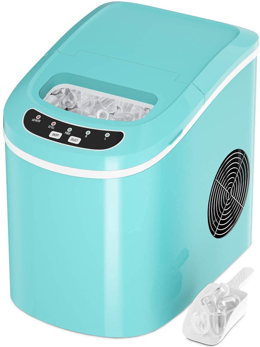 Portable Countertop Ice Maker Machine - 9 Cubes in 6 Mins, 2.2L Capacity with Ice Scoop & Removable Basket | Perfect for Cocktails, Sodas, Water Bottles | Ideal for Home, Office, RV, Parties (Green) - Fast Freezing Compact Ice Cube Maker for Daily Use