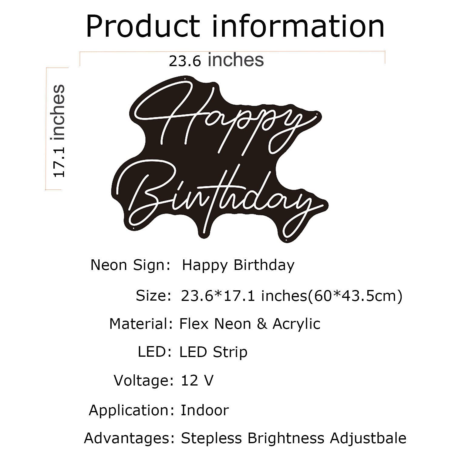 Custom Happy Birthday Neon Sign - 23.6x17.12 Inch LED Party Decor for Birthday Events, Yard, Garden & Home Wall Decoration - Perfect Neon Art Gift for Birthdays, Anniversaries & Celebrations (Ideal for Parties, Home Decor & Special Occasions)