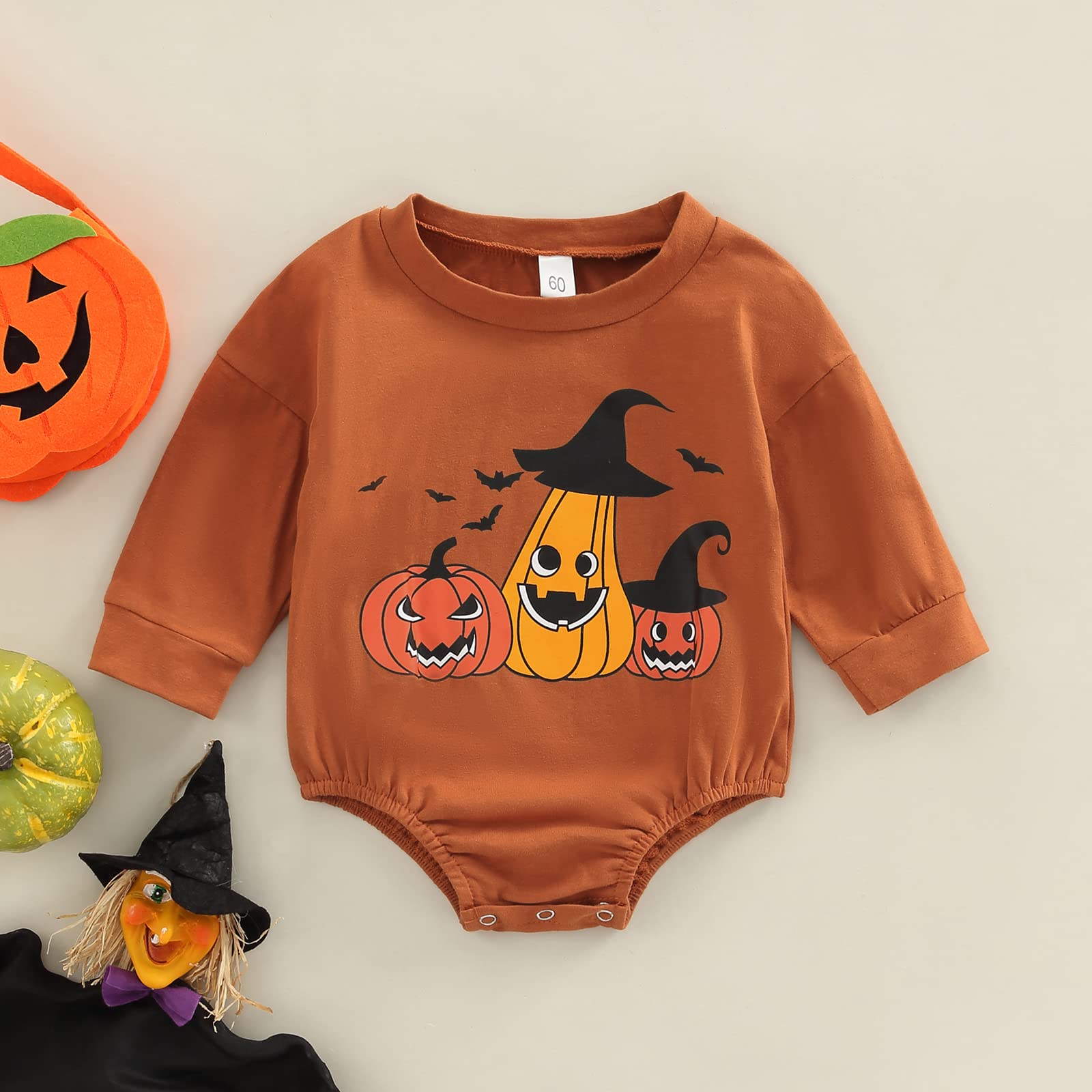 Unisex Baby Bodysuit - Evil Teeth Print Long Sleeve Halloween Outfit for Boys & Girls | Newborn Infant Costume Set for Halloween Parties & Dress-Up Play