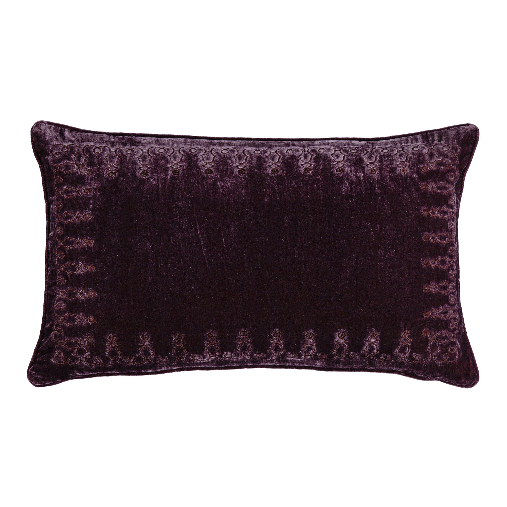 Stella Faux Silk Velvet Embroidered Lumbar Pillow - Decorative Throw Pillow for Sofa, Bed & Couch - Luxury Home Decor Accent for Living Room & Bedroom