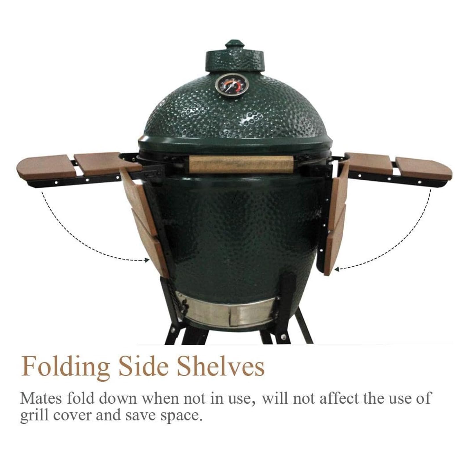 KAMaster HDPE Folding Side Shelves for Large Big Green Egg - Outdoor Grill Storage Table with 2 Slats | Replacement Accessories for BBQ & Smoker | Perfect for Backyard Cooking, Camping & Patio Parties