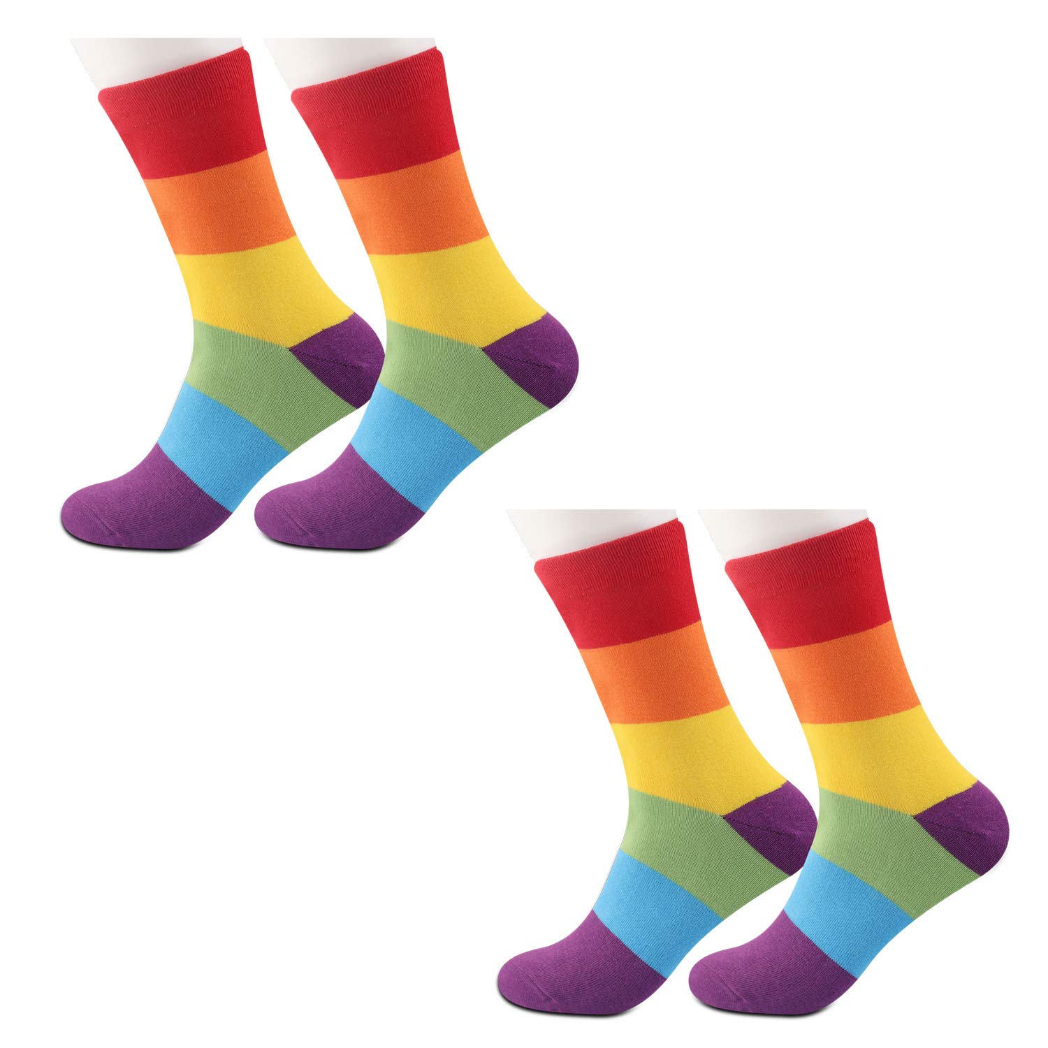 2 Pairs LGBTQ Pride Rainbow Socks - Gay Pride Flag Striped Tube Socks for Men & Women - Perfect for Pride Parades, Festivals & Everyday Wear