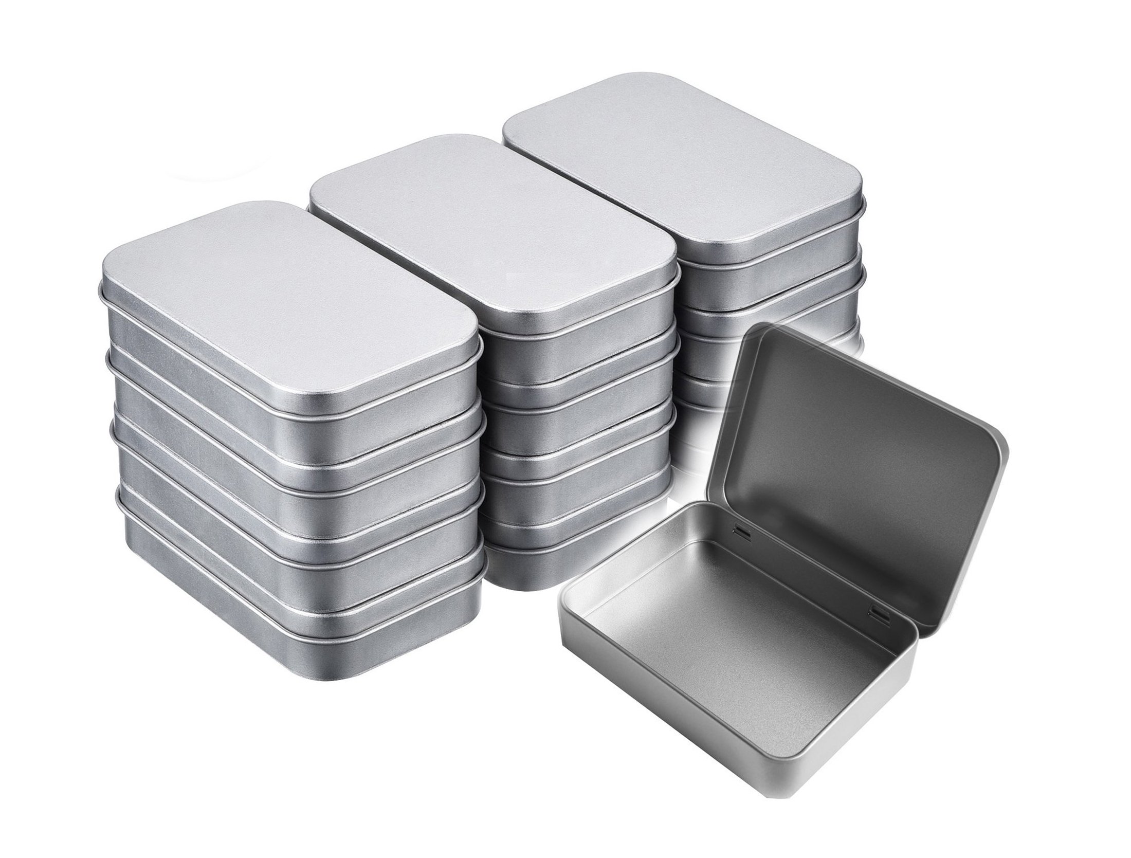 12 Pack Empty Silver Metal Tin Boxes - Rectangular Candy Storage Containers, Gift Card Holders - Perfect for DIY Crafts, Party Favors, and Home Organization