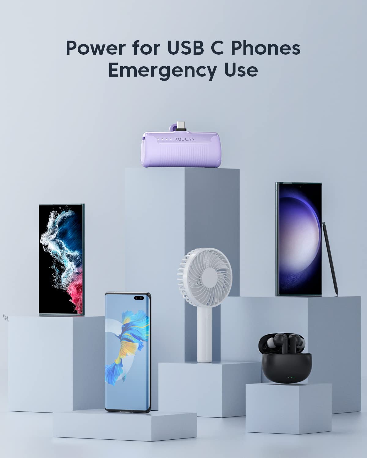 Kuulaa 4500mAh Portable Charger Power Bank - USB C Fast Charging, Compact & Lightweight External Battery Pack for iPhone 15, Samsung Galaxy, Moto, LG, Pixel (Purple) - Perfect for Travel, Camping & Emergency Power Backup