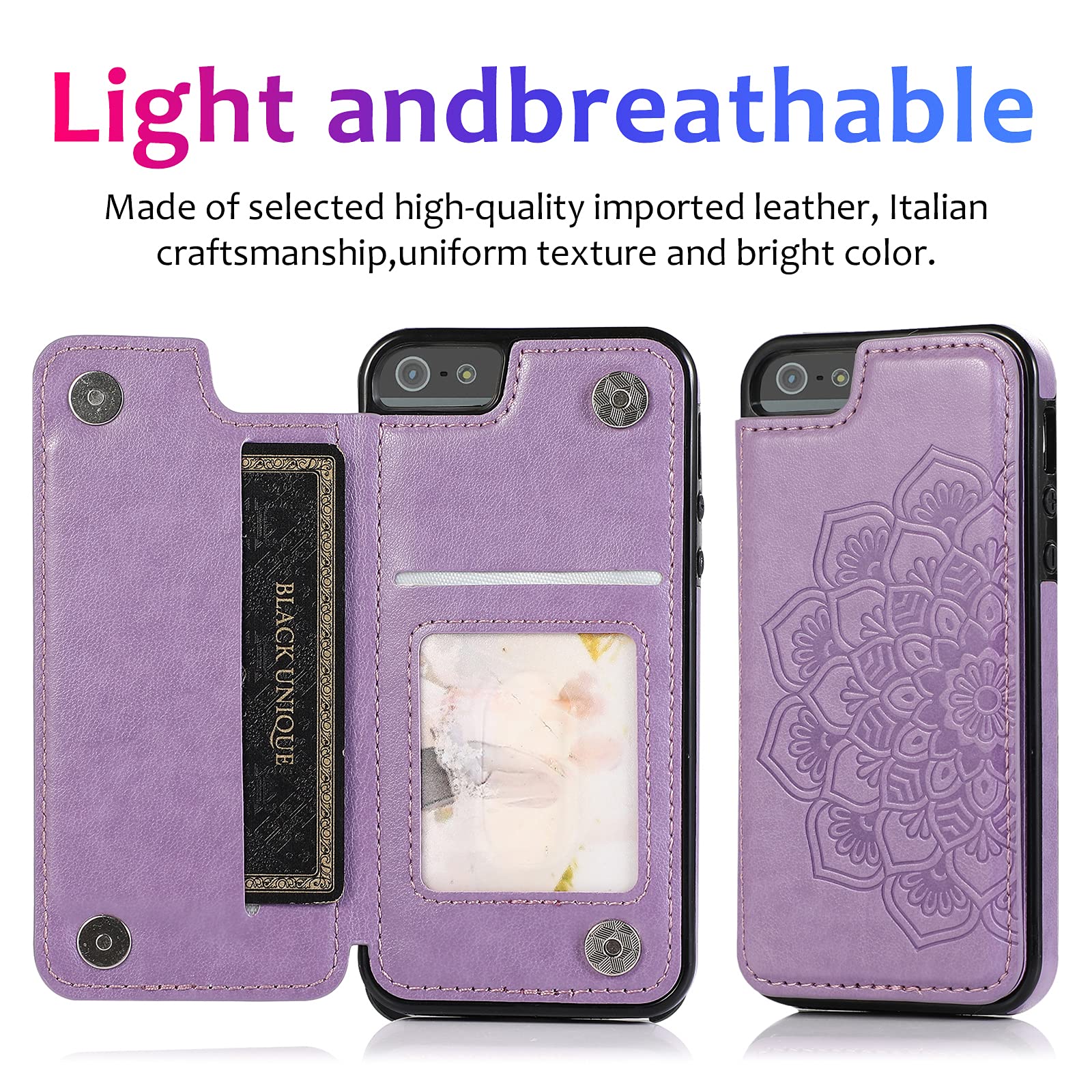 ASUWISH iPhone 6/6s Case with Card Holder & Kickstand | Shockproof Flip Cover + Tempered Glass Screen Protector | Purple Wallet Case for iPhone 6/6S (2014-2016 Models) | Perfect for Work, Travel & Daily Use