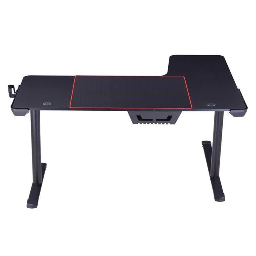 Furniture of America Valay Modern Metal Gaming Desk with Built-in Power Outlets - Black | Ergonomic Home Office & Gaming Setup