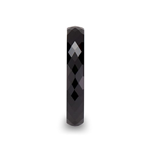 DRACO Black Ceramic Women's Wedding & Fashion Ring - 288 Diamond Facets, 6mm Wide Band, Custom Engraving - Perfect for Bridal, Anniversary, or Everyday Elegance