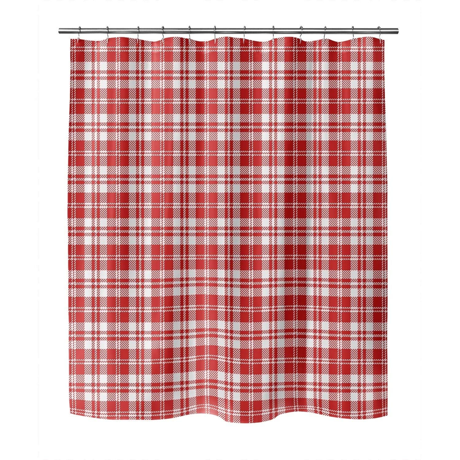 Red Plaid Farmhouse Shower Curtain - Cozy Polyester Bathroom Decor for Rustic & Vintage Style Homes - Perfect for Bathroom, Guest Room, and Airbnb Styling