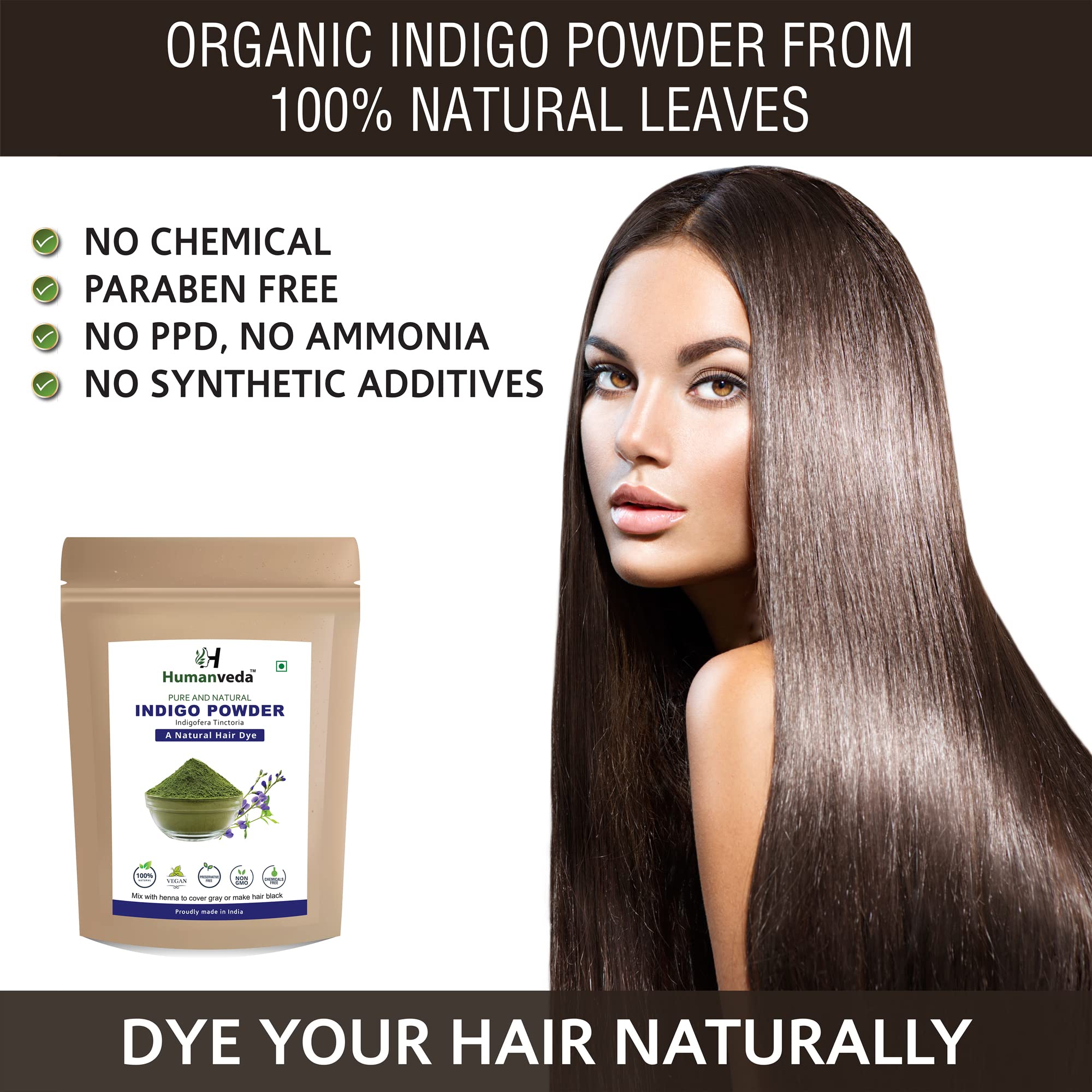 Humanveda 100% Natural Henna & Indigo Powder Hair Dye Combo (2 x 100g) - Organic Herbal Hair Color Treatment for Gray Coverage & Hair Growth - Perfect for DIY Hair Coloring at Home & Natural Hair Care Routine