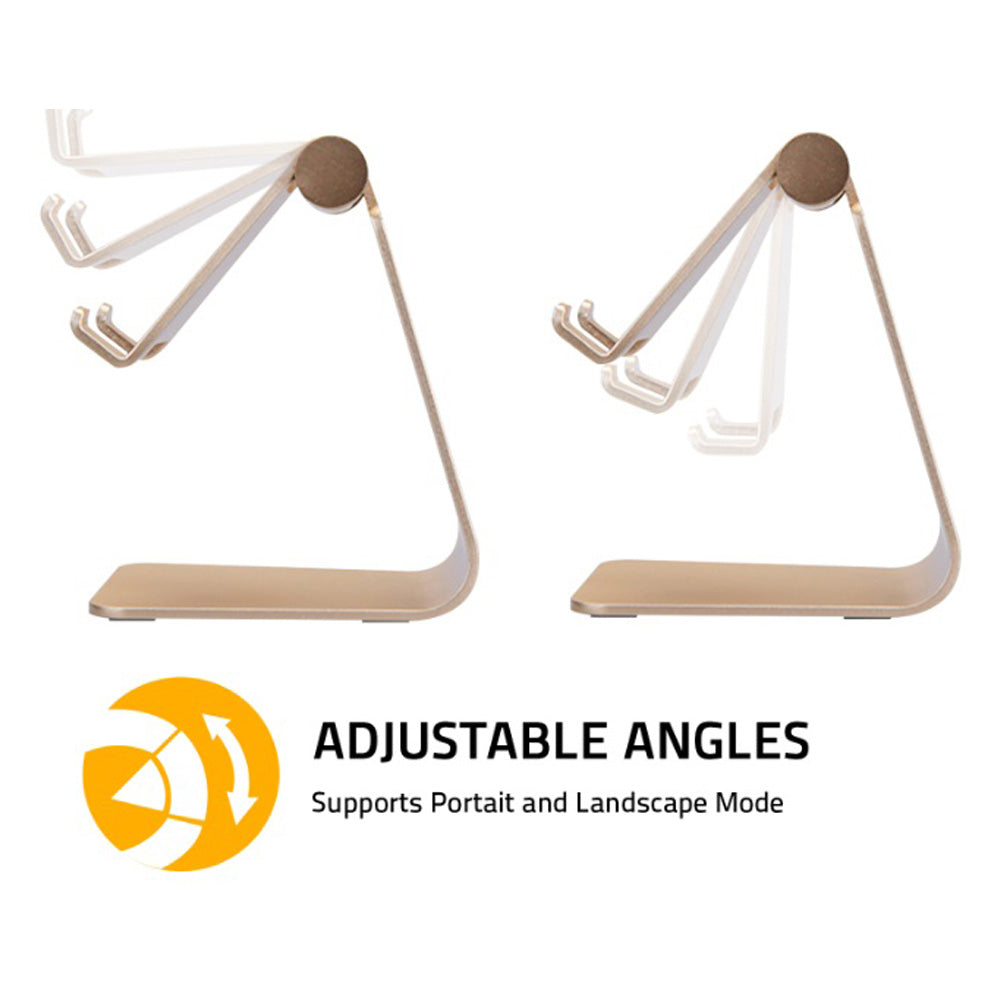 Adjustable Aluminum Phone & Tablet Stand - Silver/Gold - Perfect for Home Office, Video Calls, Cooking Recipes & Hands-Free Viewing