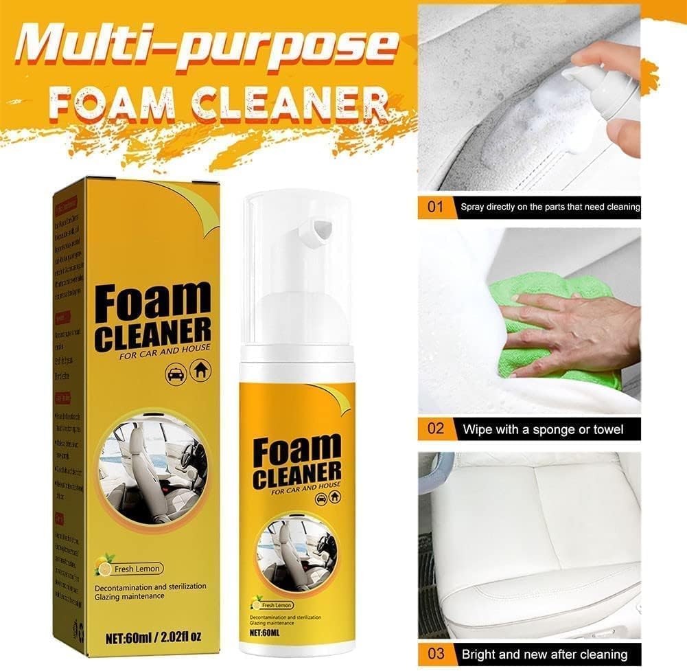 All-Purpose Foam Cleaner for Car & Home - Multi-Surface Magic Foam Cleaner Spray (30ML, 2Pcs) - Perfect for Upholstery, Dashboard, Leather Seats & Household Surfaces