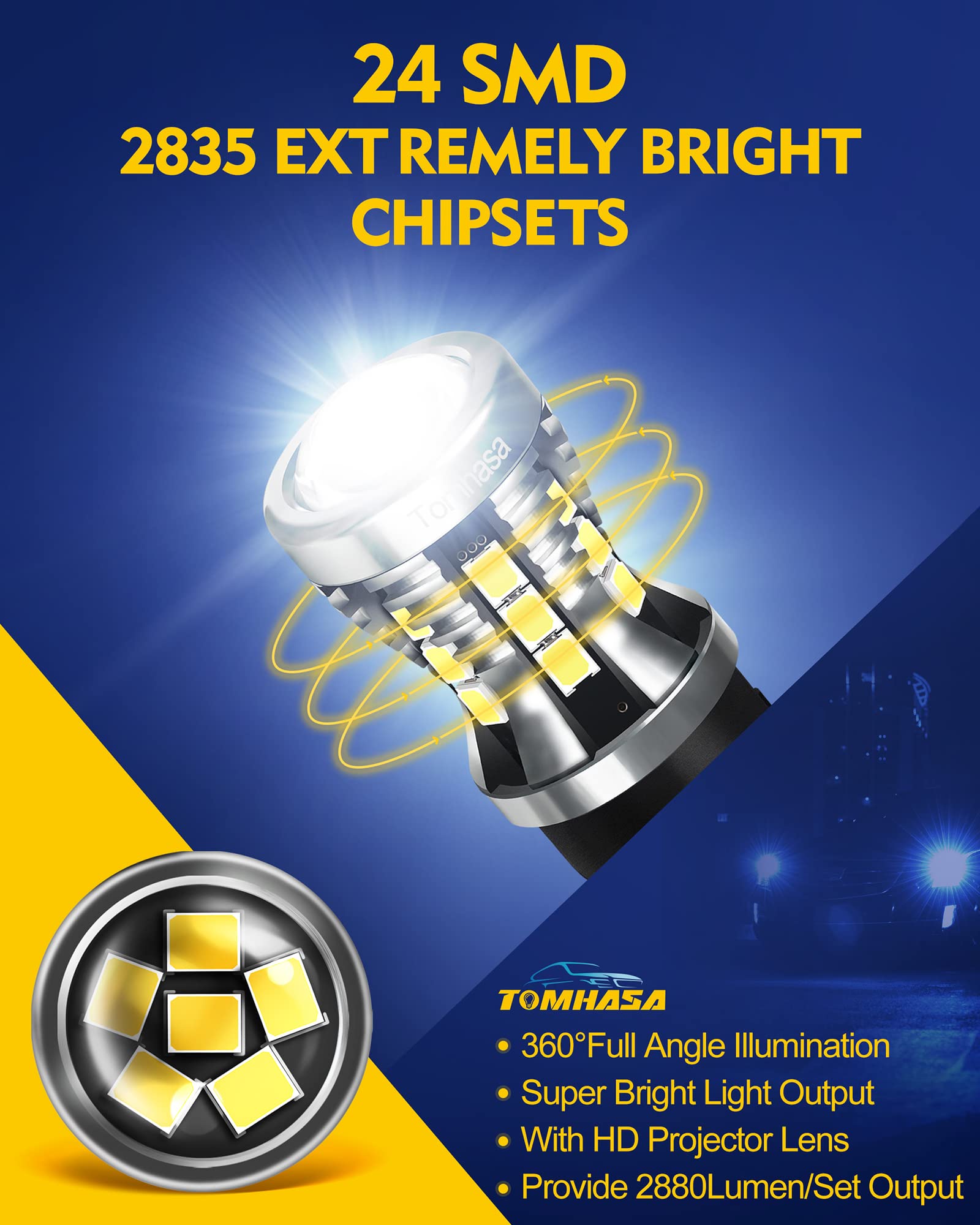 3157 LED Bulbs - 6000K Bright White Backup Reverse Light Bulbs, Compatible with 3056 3156 3057 4157 - Perfect for Car Reverse Lights, Turn Signals & Brake Lights (Pack of 2) - Enhance Night Driving Safety & Vehicle Visibility