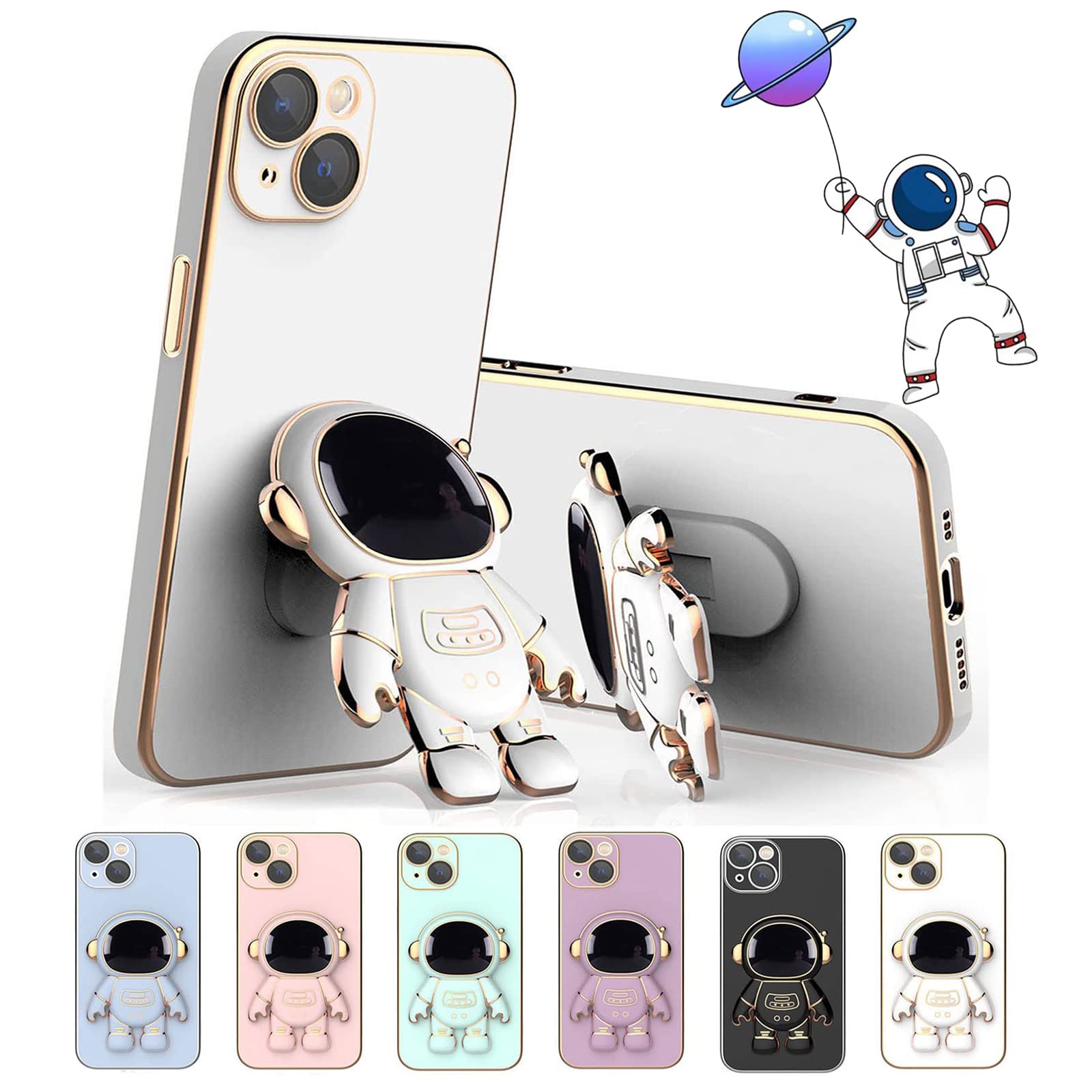 Astronaut Hidden Stand Phone Case for iPhone 13 Pro Max - Shockproof Protective Cover with Built-in Kickstand & Camera Lens Protector (White) - Perfect for Space Enthusiasts & Everyday Use