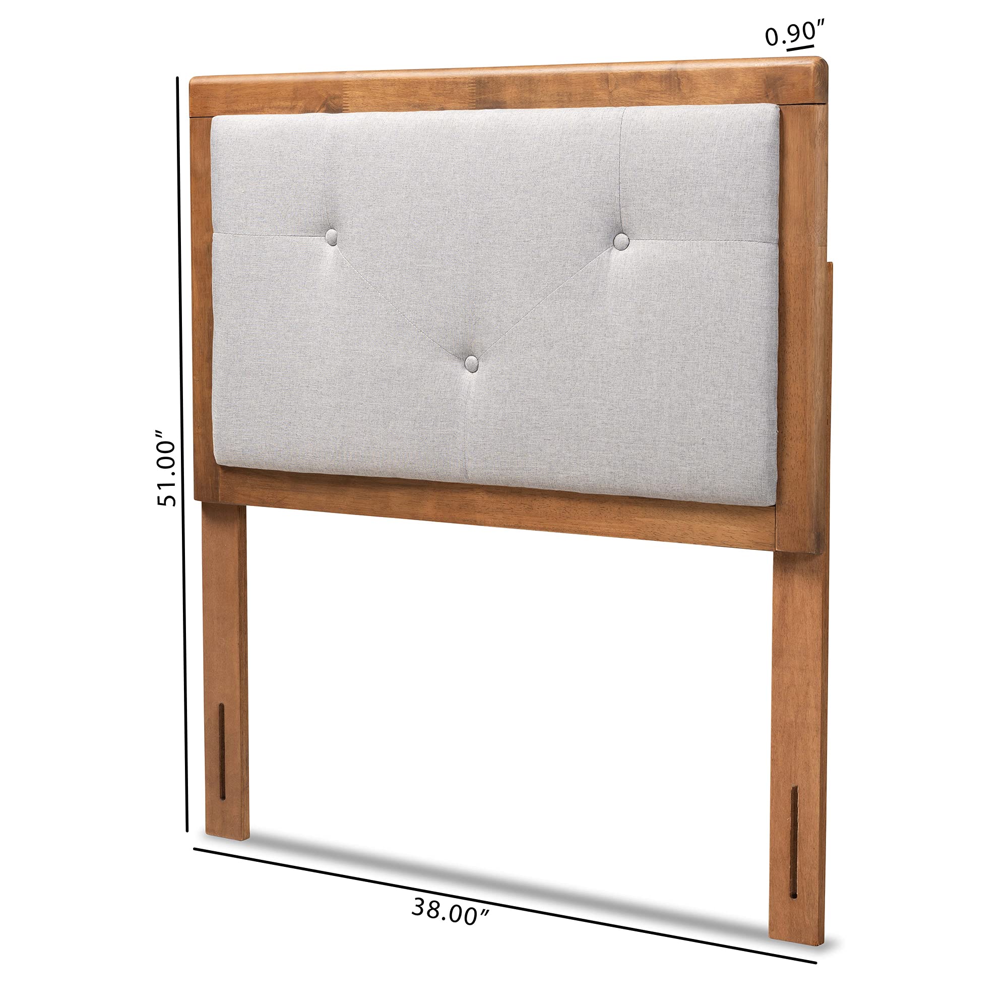 Baxton Studio Abner Modern Twin Size Headboard - Light Grey Fabric Upholstery with Walnut Brown Wood Finish | Perfect for Contemporary Bedroom Decor and Small Space Living