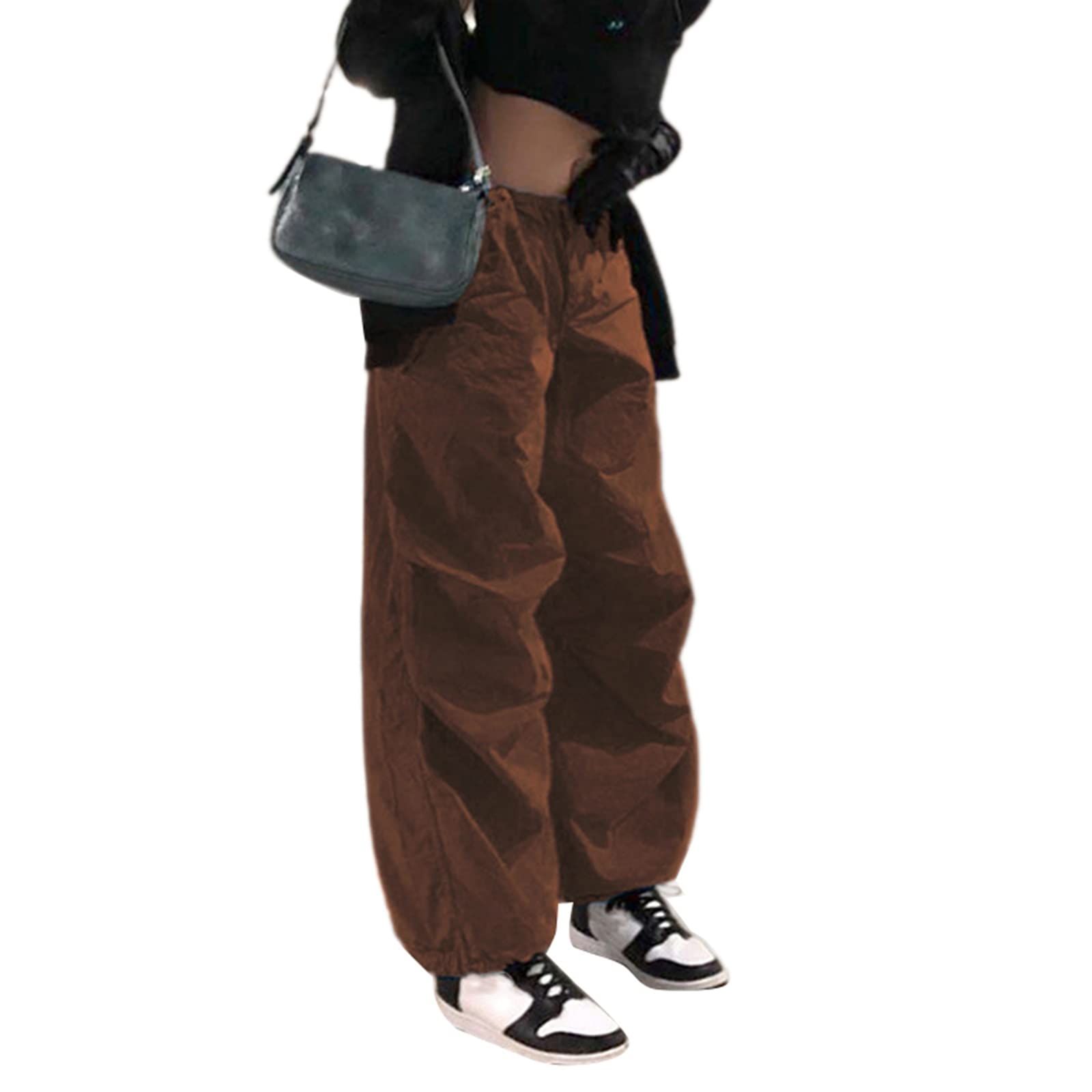 Votuleazi Women's Baggy Cargo Pants - Low Waist Wide Leg Loose Drawstring Sweatpants Joggers for Hip Hop Streetwear (Brown, Size Small) | Casual Comfort, Workout & Street Style Fashion