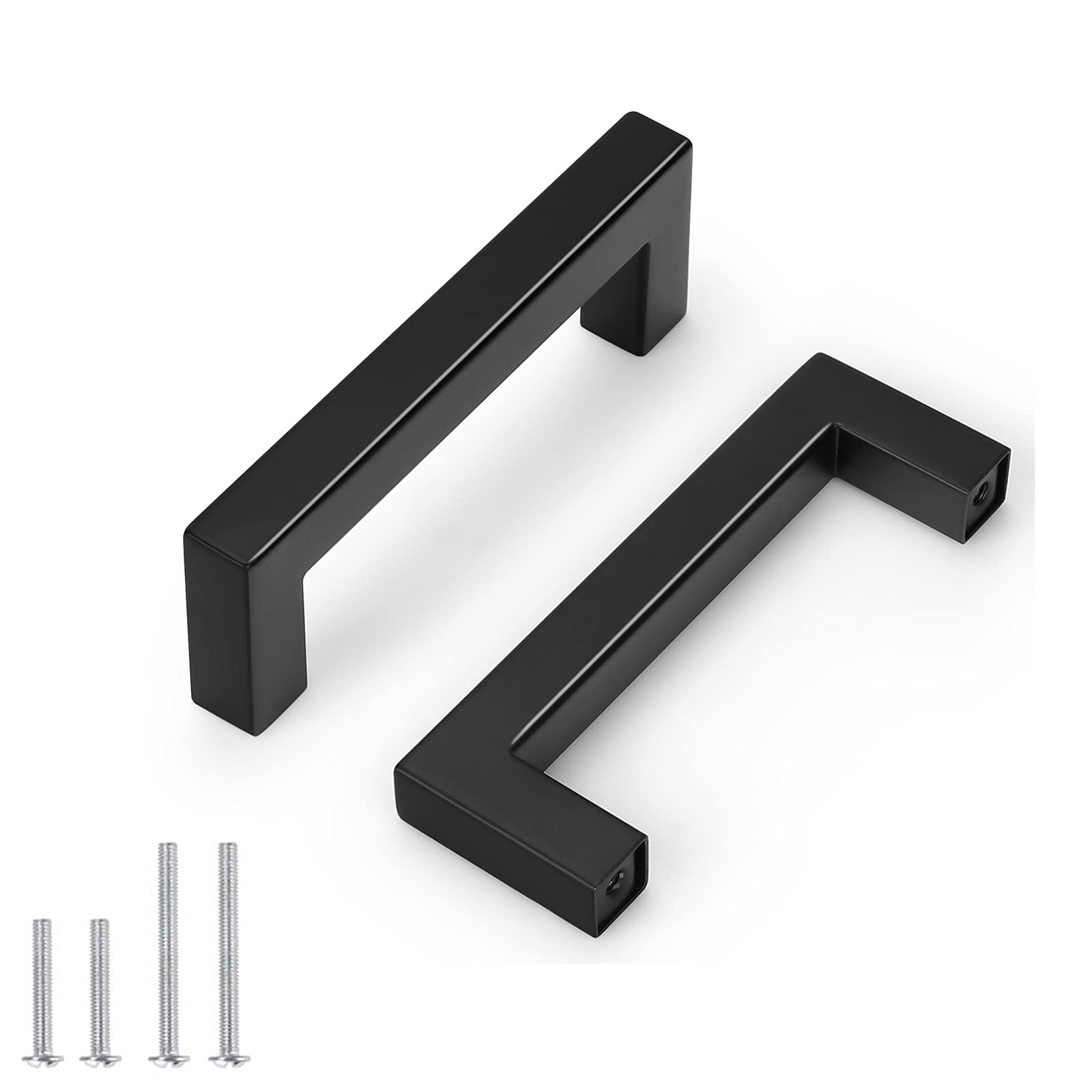 Black Stainless Steel Cabinet Handles - 100 Pack Square Drawer Pulls (3.5