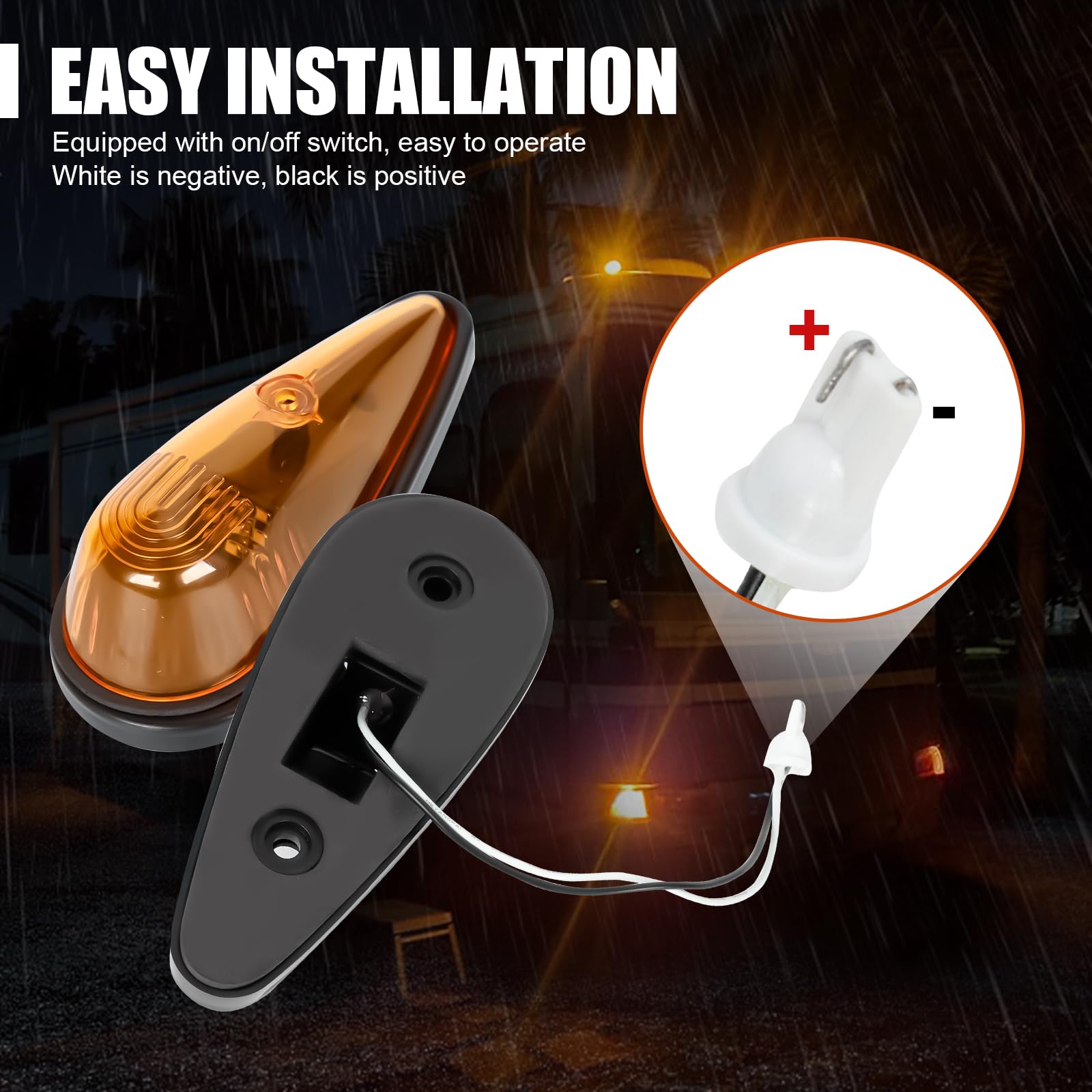 5Pcs Amber Teardrop Cab Lights - 9LED Truck Marker Lights with Wires & Mounting Kit - Waterproof Clearance Roof Running Lights for Pickups, Vans, Semis, RVs - Ideal for Night Driving & Road Safety