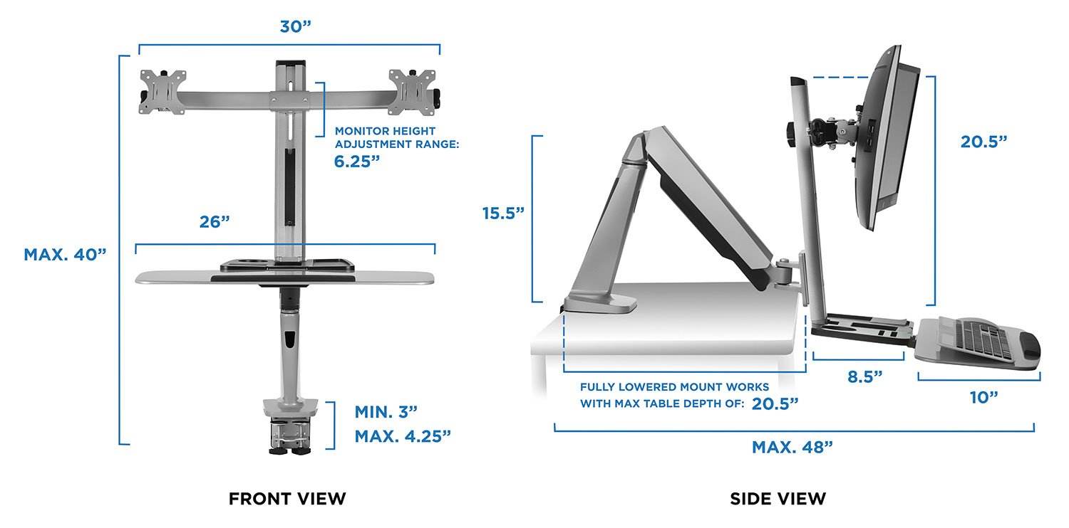 Mount-It! Dual Monitor Standing Desk Converter - Height Adjustable Workstation with Counterbalance Monitor Arm & Ergonomic Keyboard Tray | Perfect for Home Office, Gaming Setup & Remote Work
