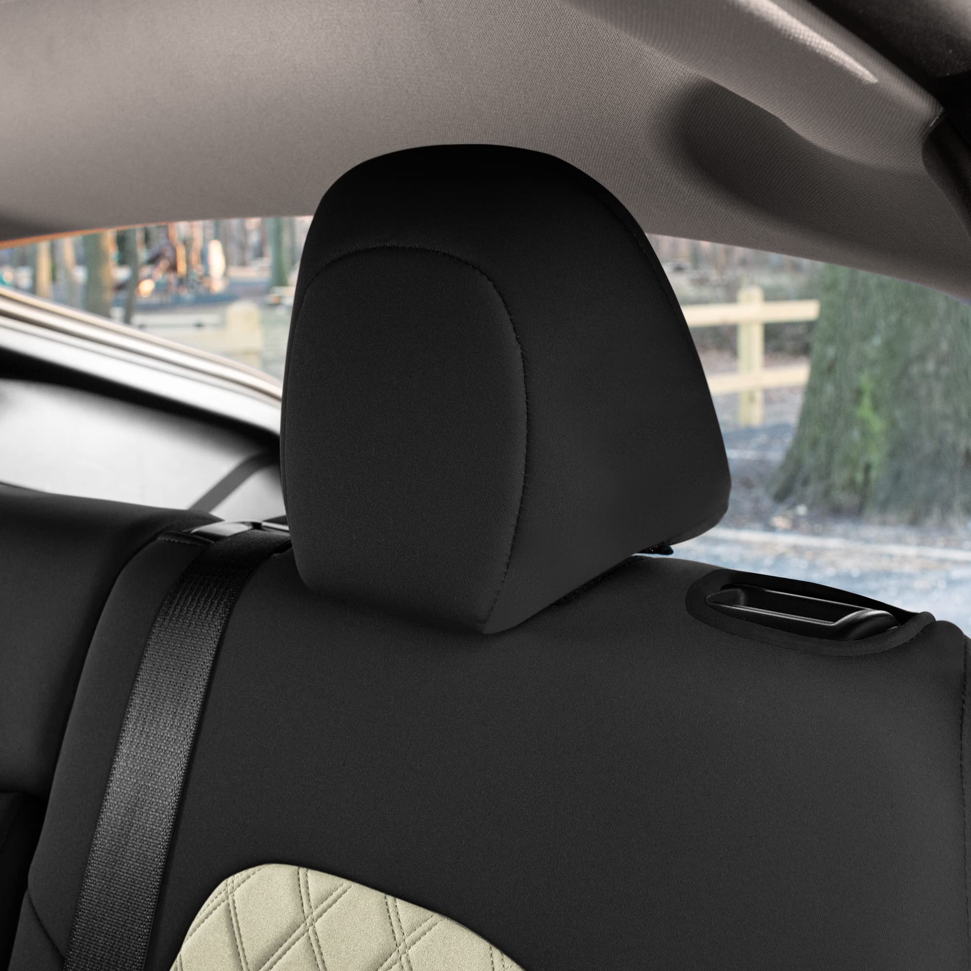 TLH Custom Fit Waterproof Beige Seat Covers for Tesla Model Y 2020-2024 - Full Set Premium Car Interior Accessories | Perfect for Road Trips, Daily Commutes & Protecting Your Tesla Seats