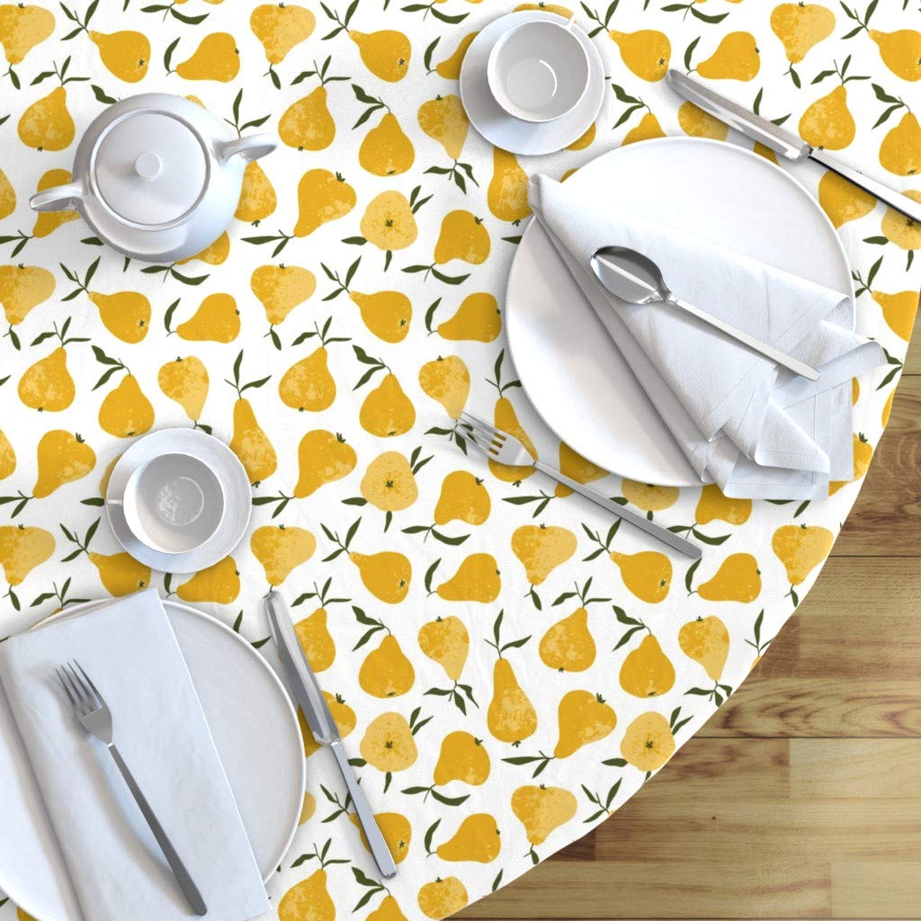 Yellow Pear Watercolor Cotton Sateen Tablecloth 90