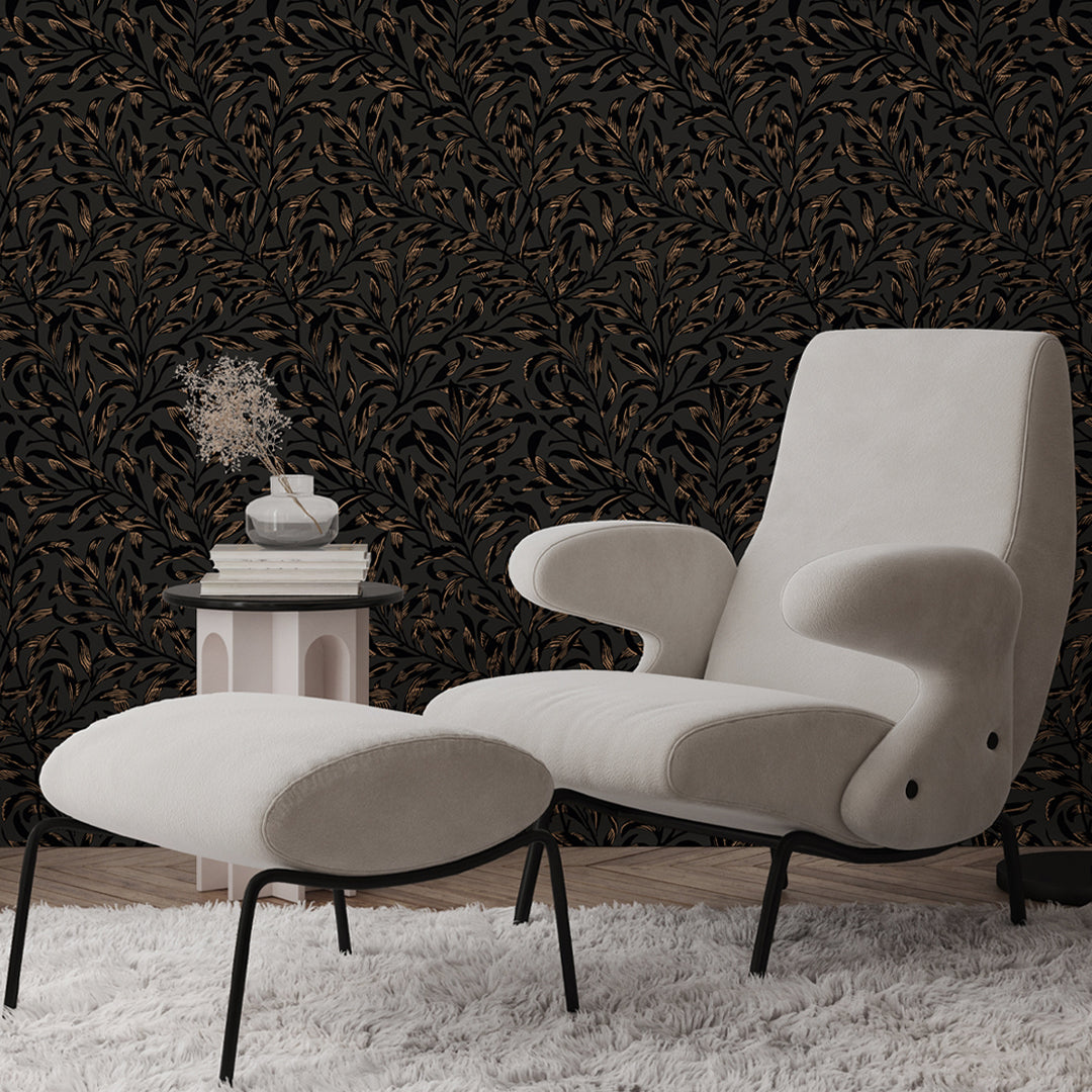 Black & Bronze Willow Bough Wallpaper by Morris - Traditional Floral Design for Living Room, Bedroom & Dining Room Decor