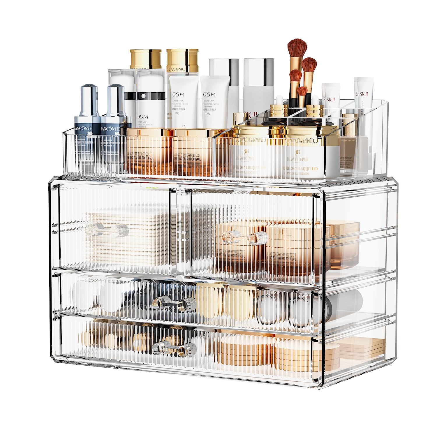 ZHIAI Stackable Acrylic Storage Drawers - Clear Makeup Organizer for Bathroom Vanity, Kitchen Cabinet & Undersink | Home Organization Solution (1 Top + 4 Drawers) | Perfect for Cosmetics, Toiletries & Small Item Storage