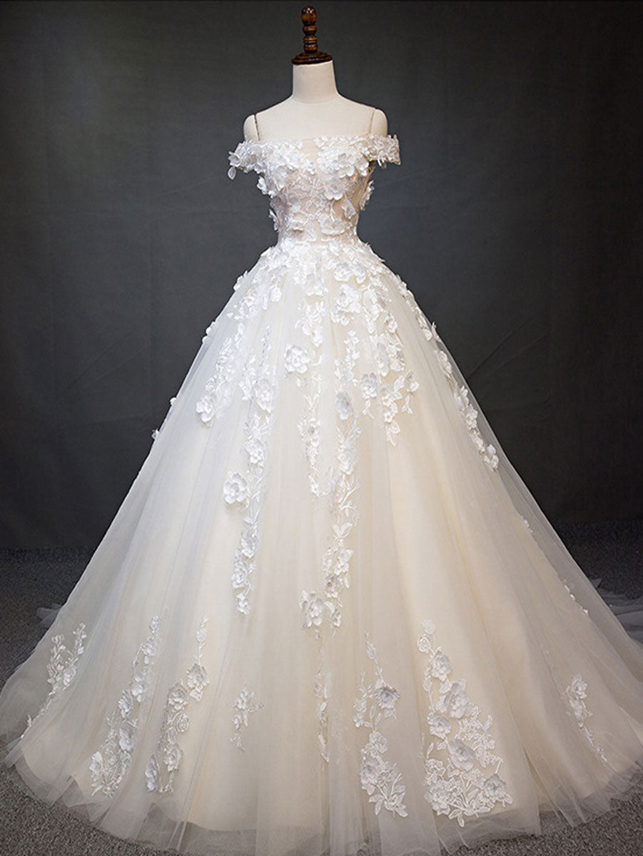 Elegant Light Champagne Tulle Lace Long Prom Dress - Lace Tulle Evening Gown for Formal Events, Weddings & Special Occasions