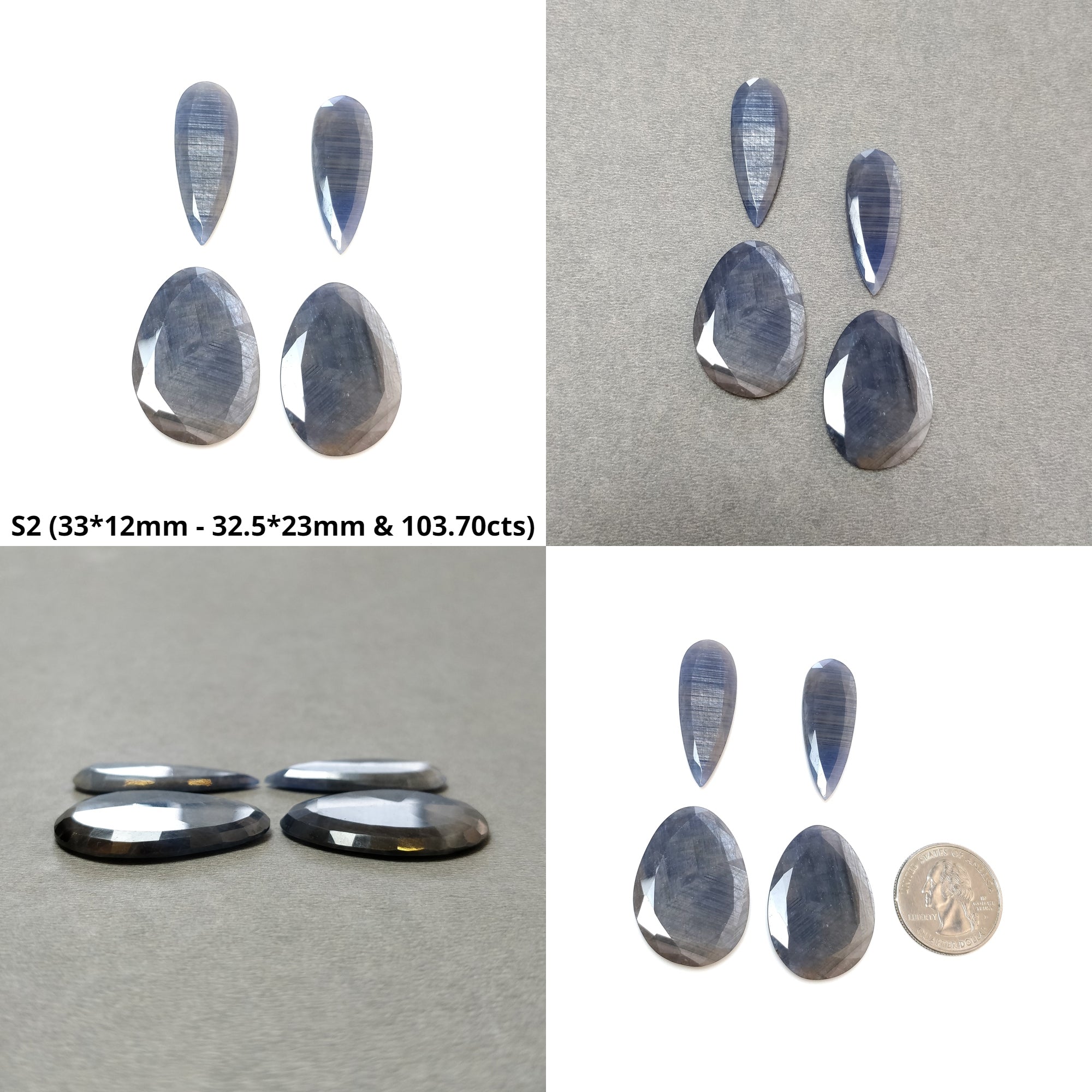 Natural Untreated Golden Brown Sapphire Gemstone Set - Chocolate & Blue Silver Sheen, 4pcs (Egg & Pear Cut) for Jewelry Making, Engagement Rings & Luxury Gifts