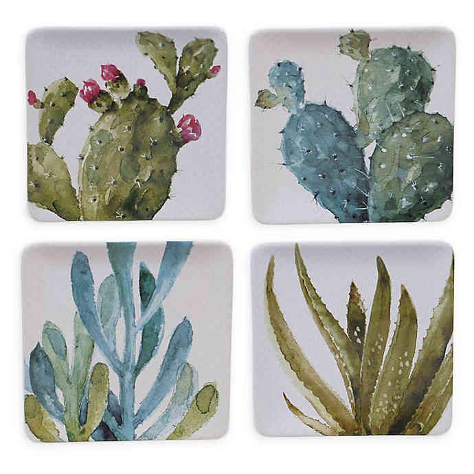 16-Piece Succulent & Cactus Print Dinnerware Set - Elegant Botanical Tableware for Home Dining, Parties & Kitchen Decor